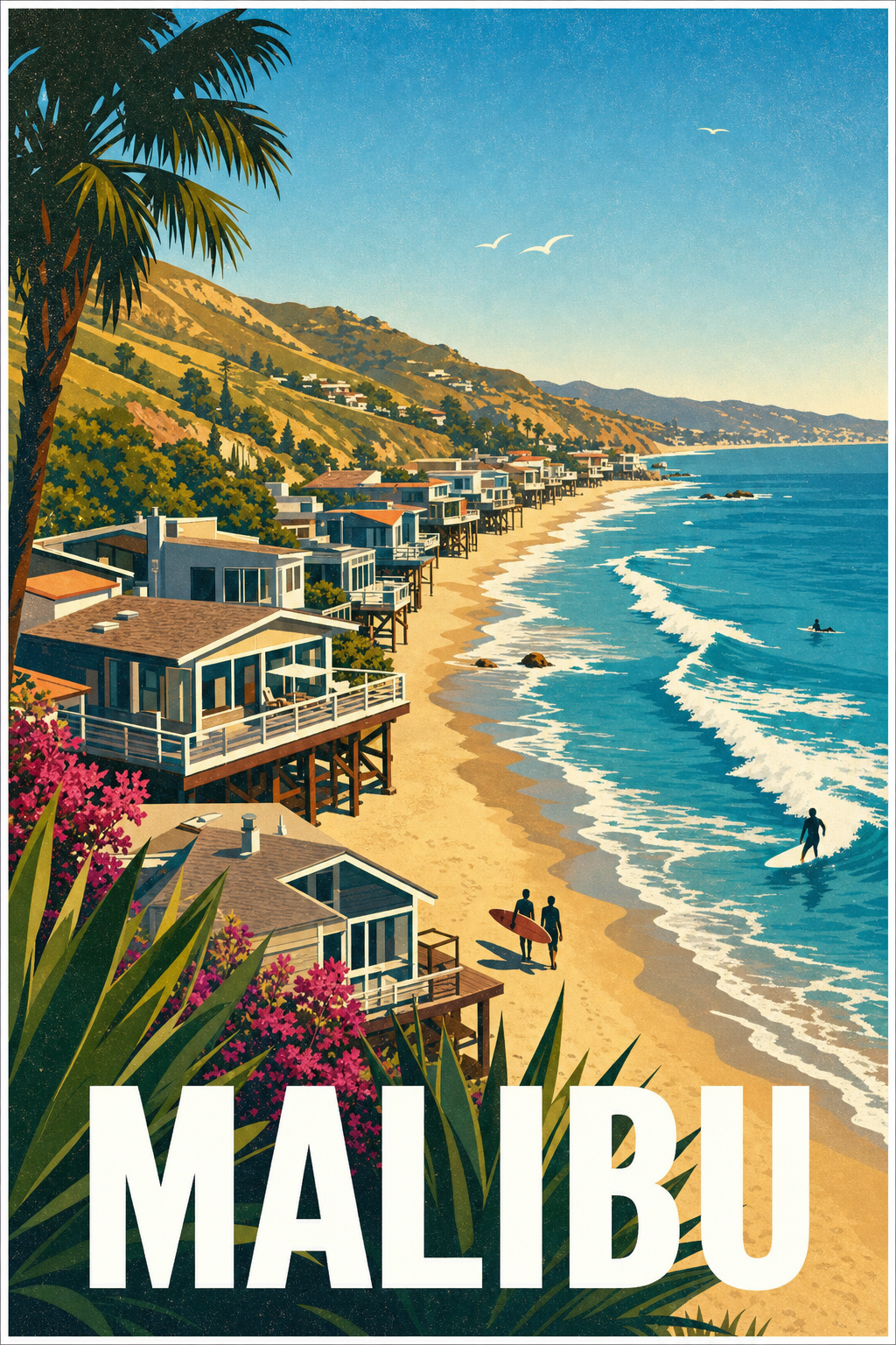 Poster de Malibu, affiche Californie vintage
