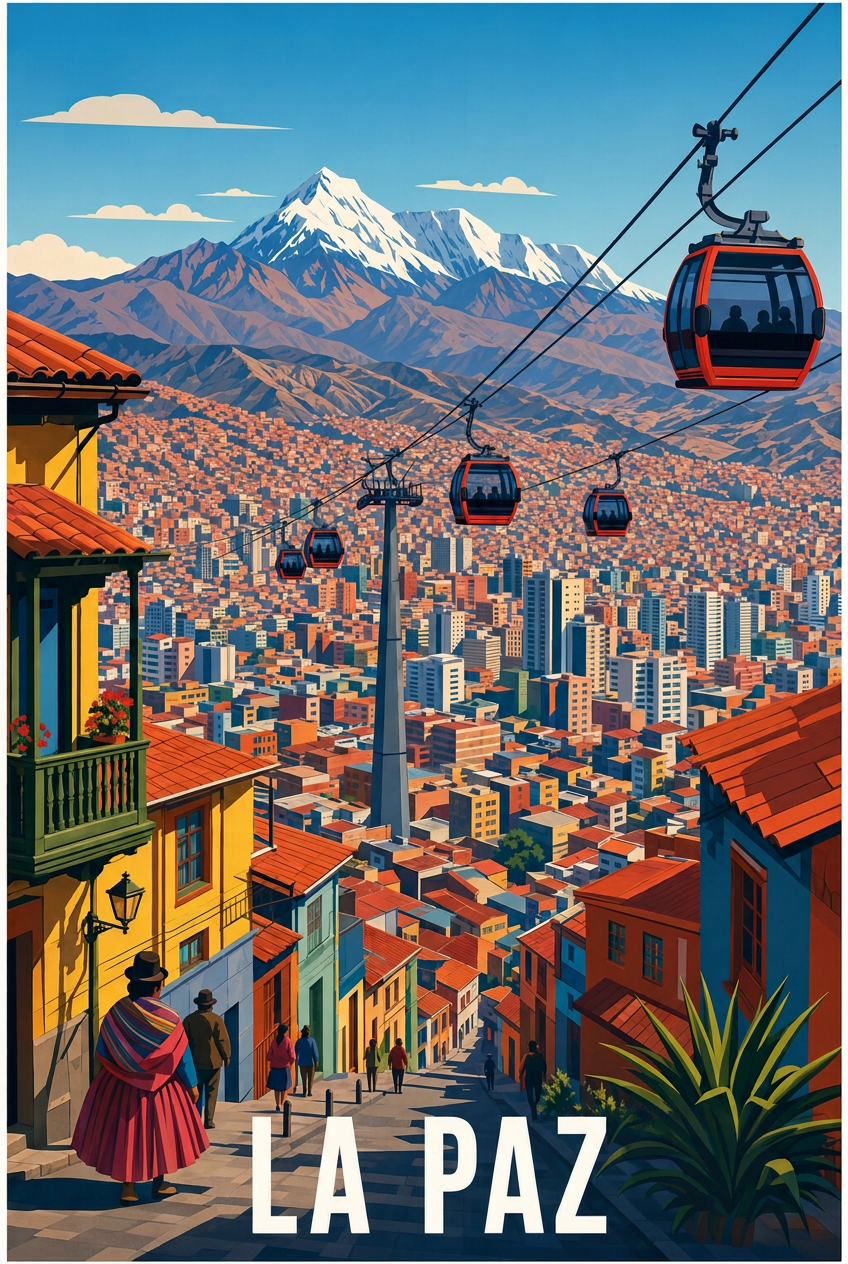 Affiche de La Paz, poster téléphérique bolivien