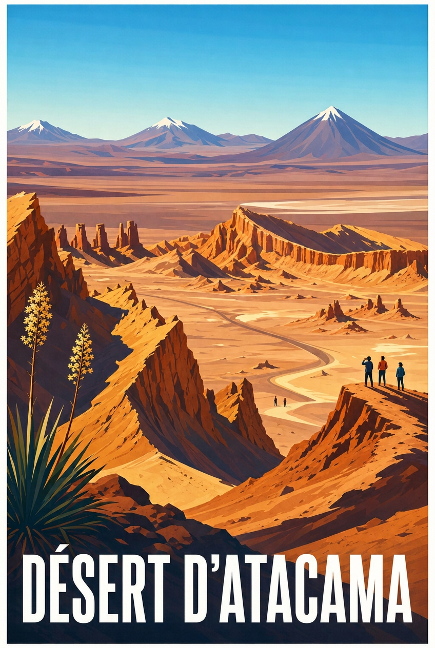 Affiche du désert d'Atacama, poster volcans enneigés