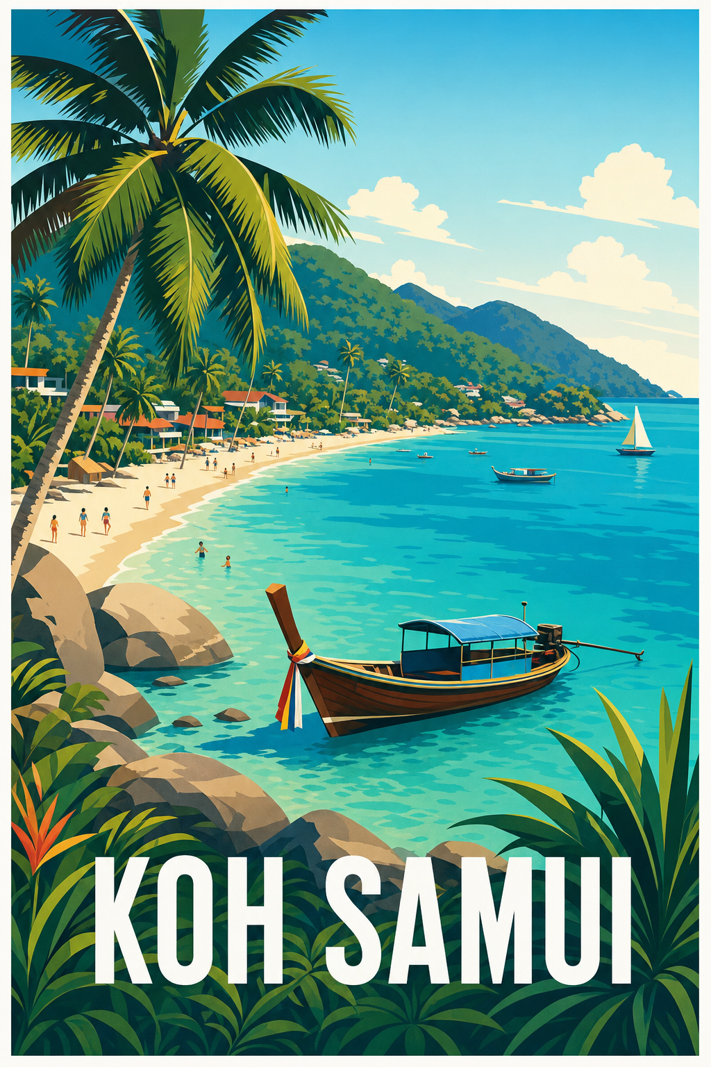 Affiche de Koh Samui, poster bateau thaïlandais