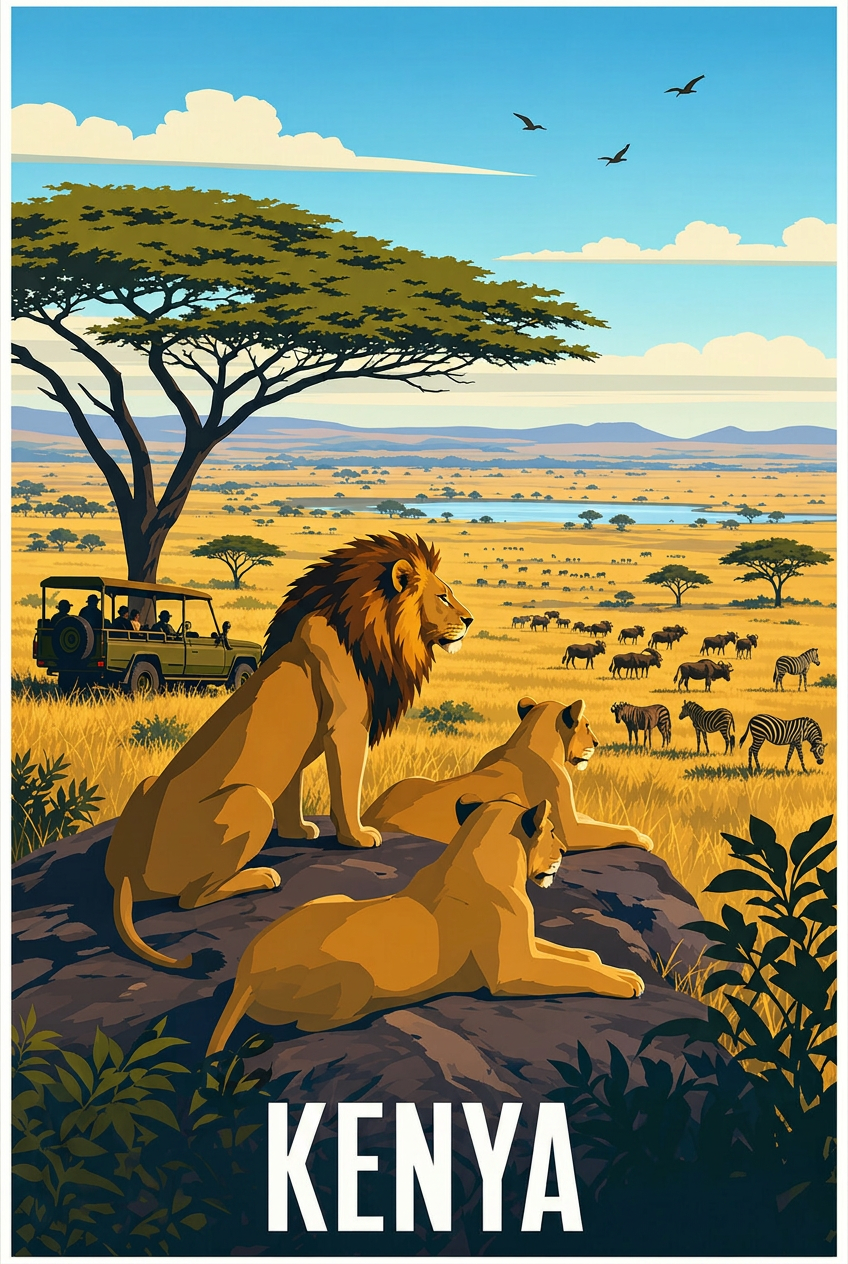 Affiche Masai Mara, poster lions du Kenya