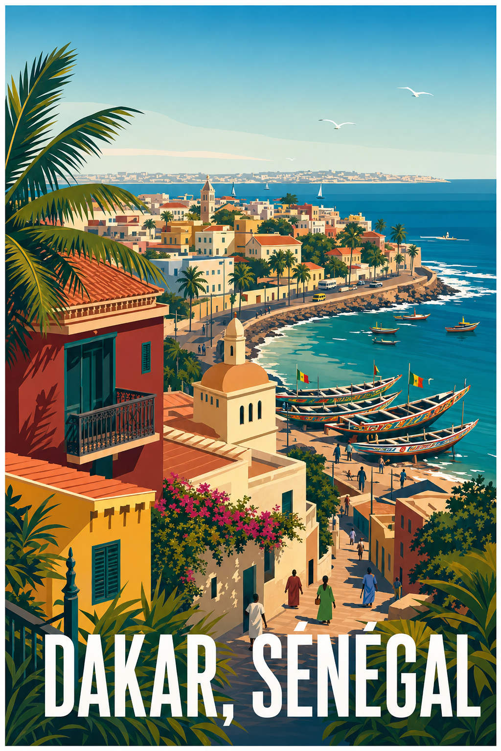 Affiche de Dakar, pirogues colorées au Sénégal