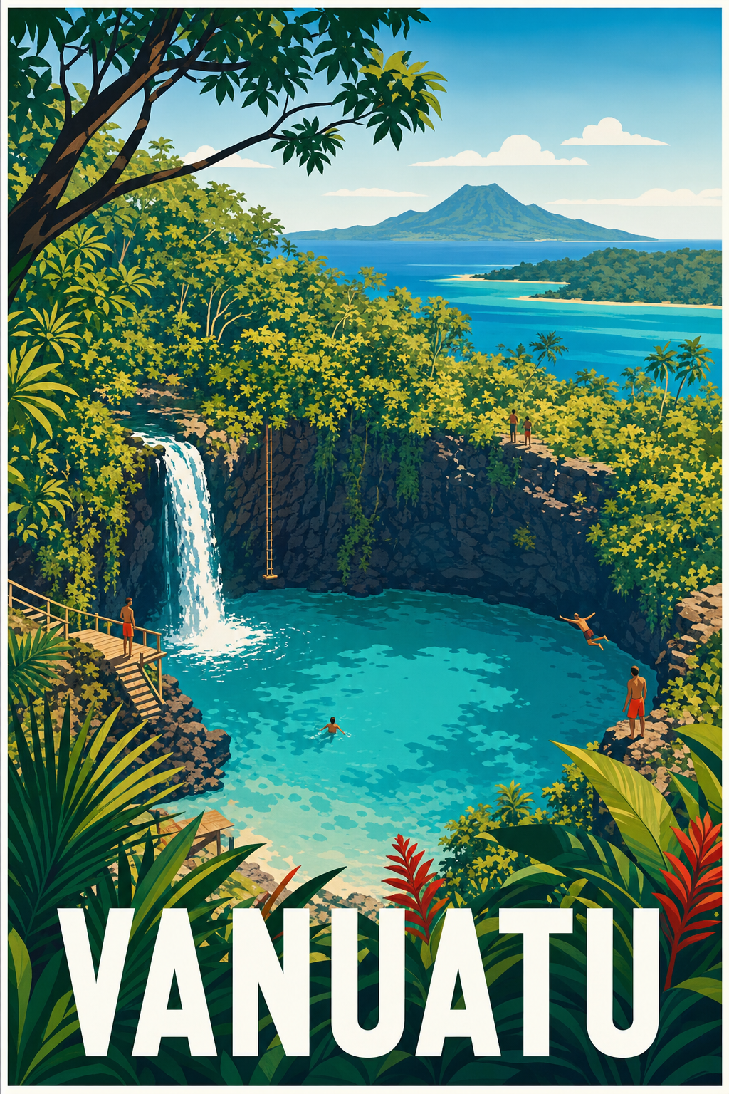 Poster du Vanuatu, lagune et cascade