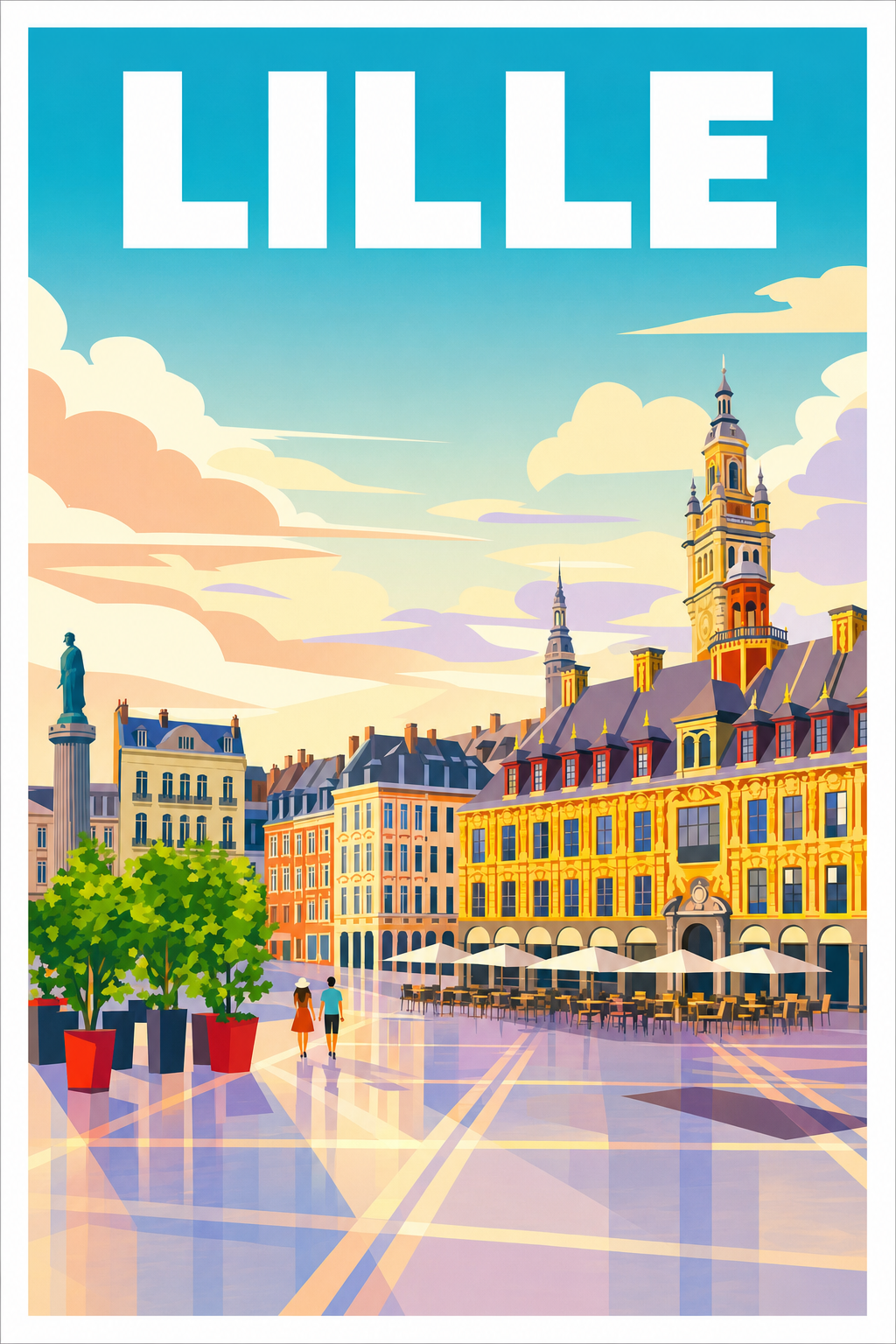 Affiche de Lille, poster Grand Place vintage