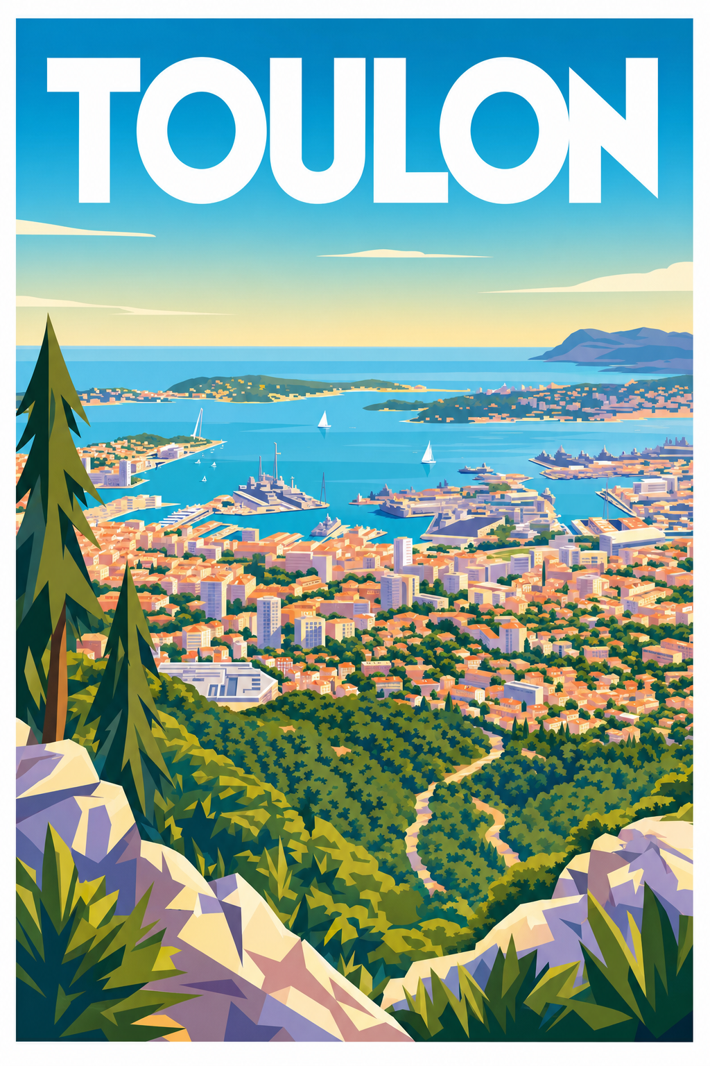 Affiche de Toulon, poster vue du Mont Faron