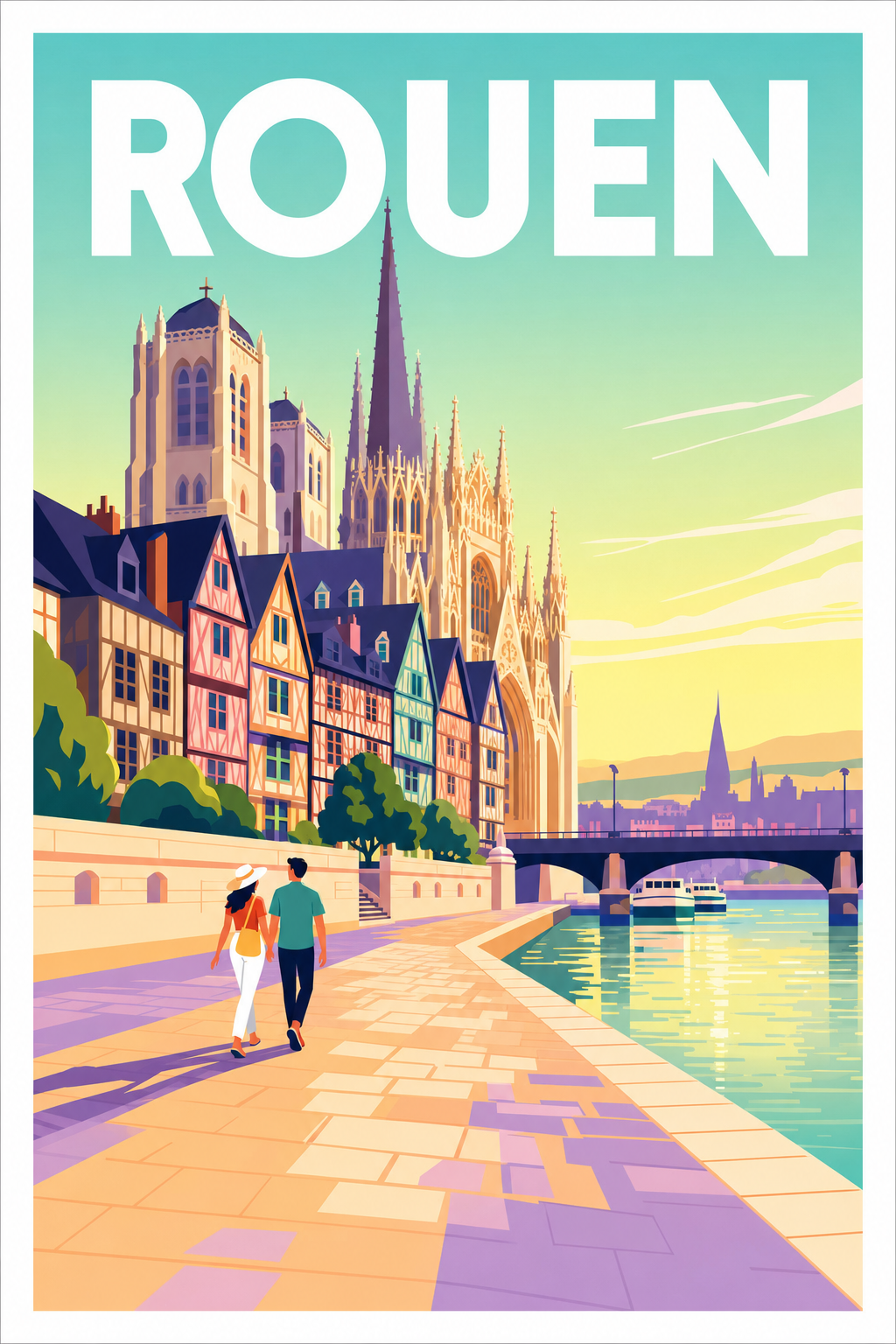 Affiche de Rouen, poster maisons à colombages