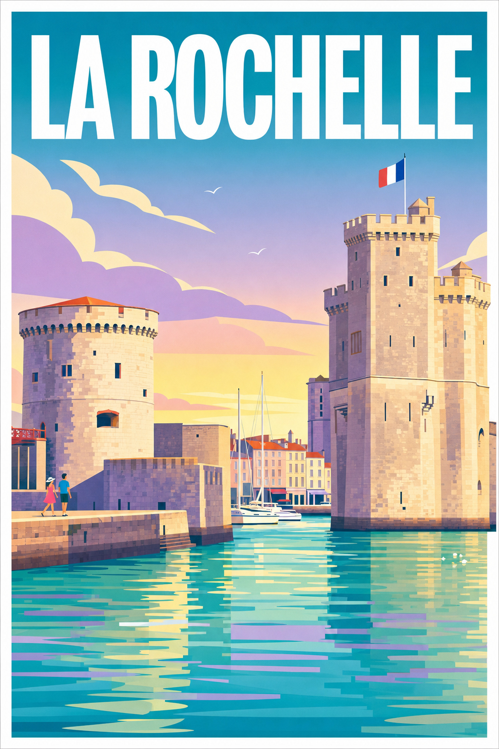 Affiche de La Rochelle, poster tours médiévales