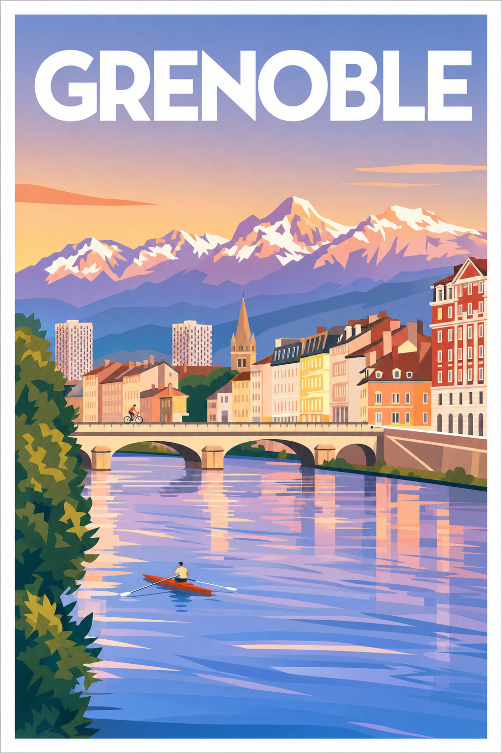Affiche de Grenoble, poster montagnes enneigées
