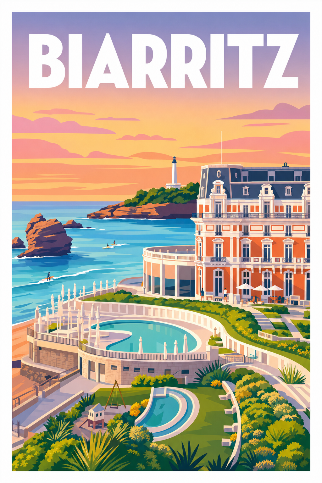 Poster Biarritz, l'Hôtel du Palais et le phare