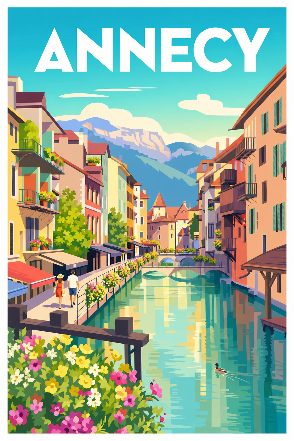 Affiche d'Annecy, poster canaux fleuris