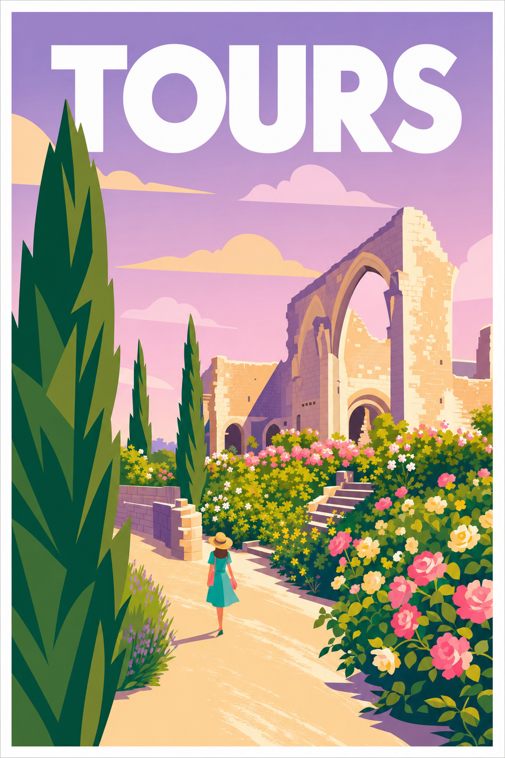 Affiche de Tours, poster jardin fleuri