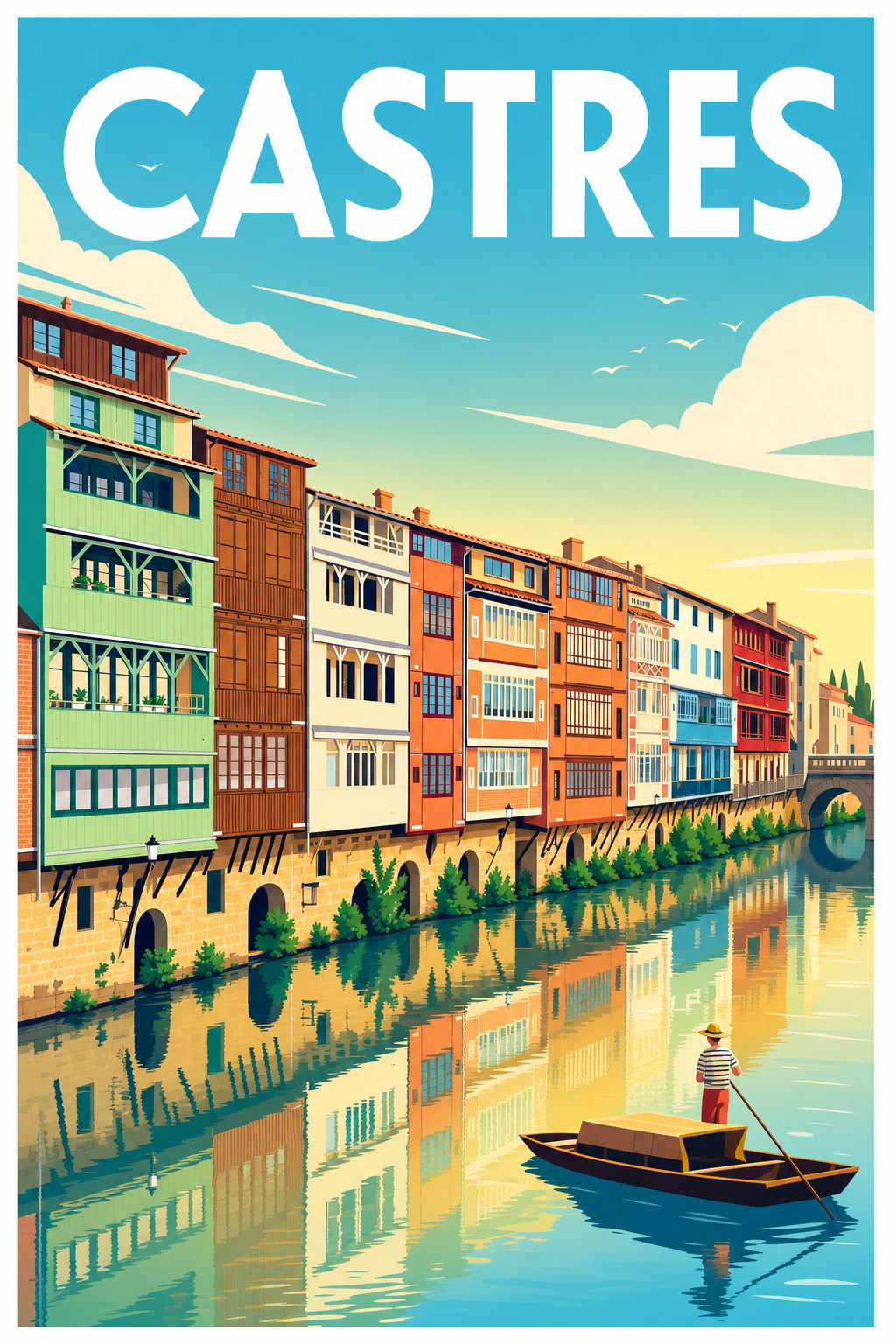 Affiche de Castres, poster maisons colorées