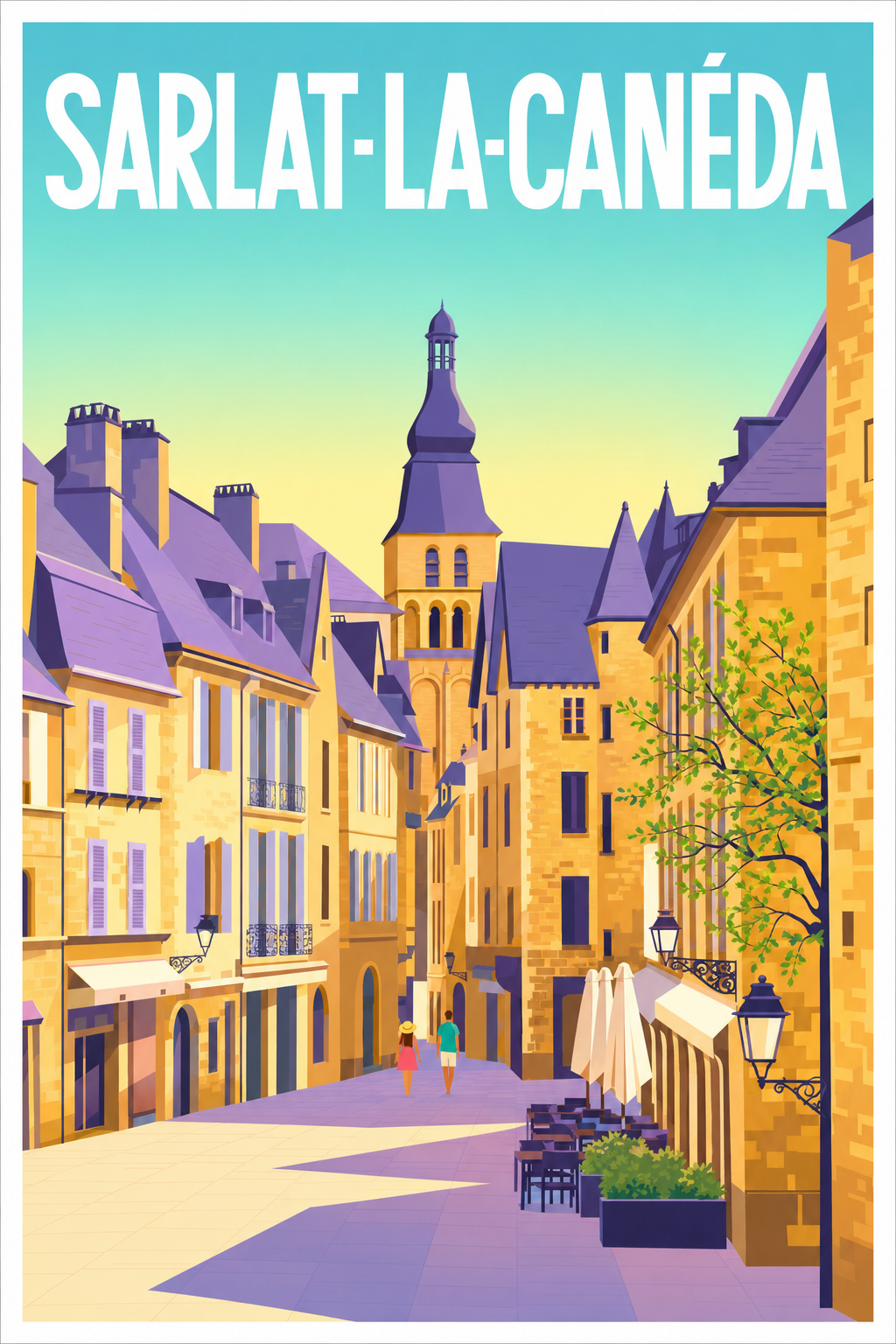 Affiche de Sarlat-la-Canéda, poster pierres jaunes