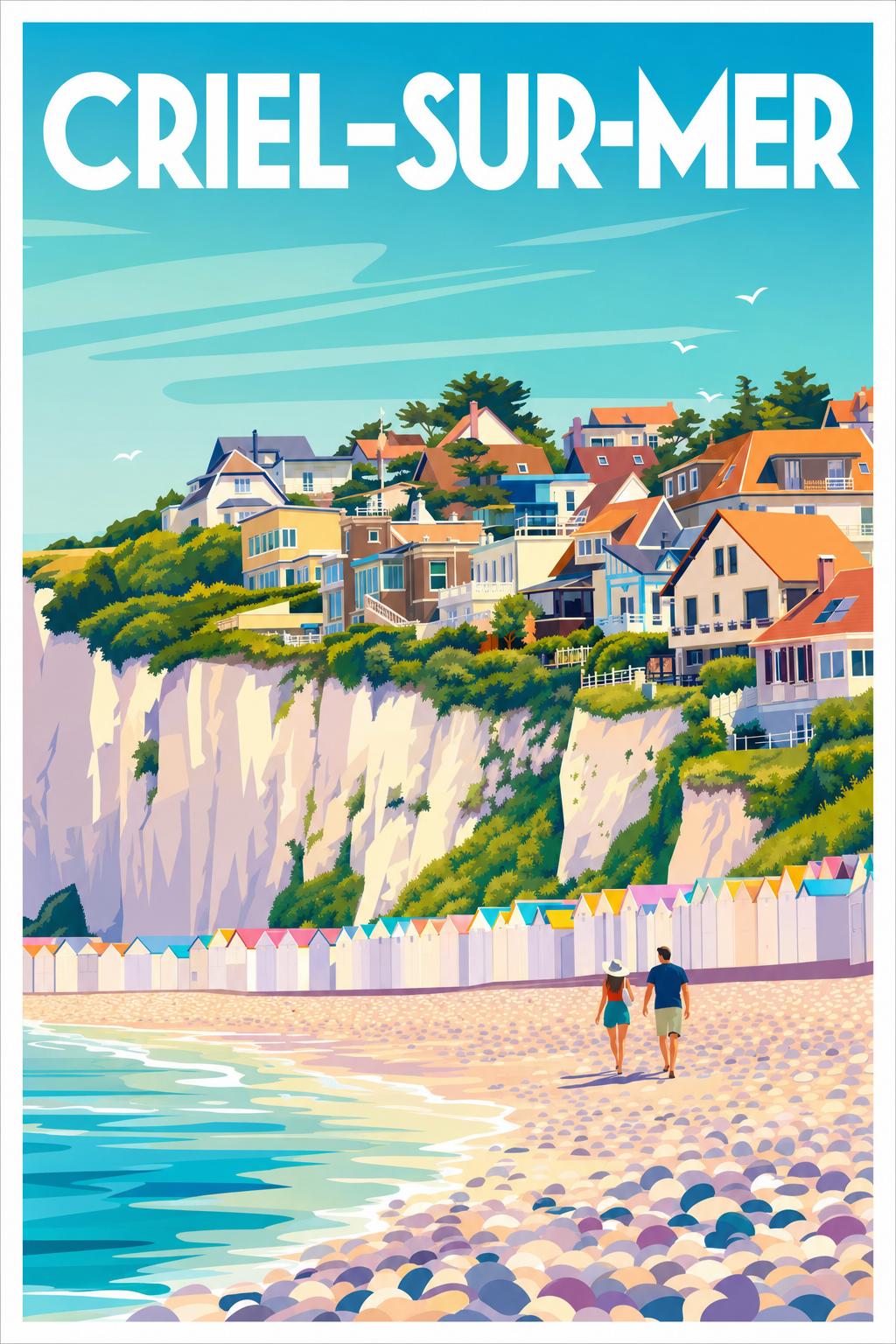 Affiche de Criel-sur-Mer, poster falaises et cabines