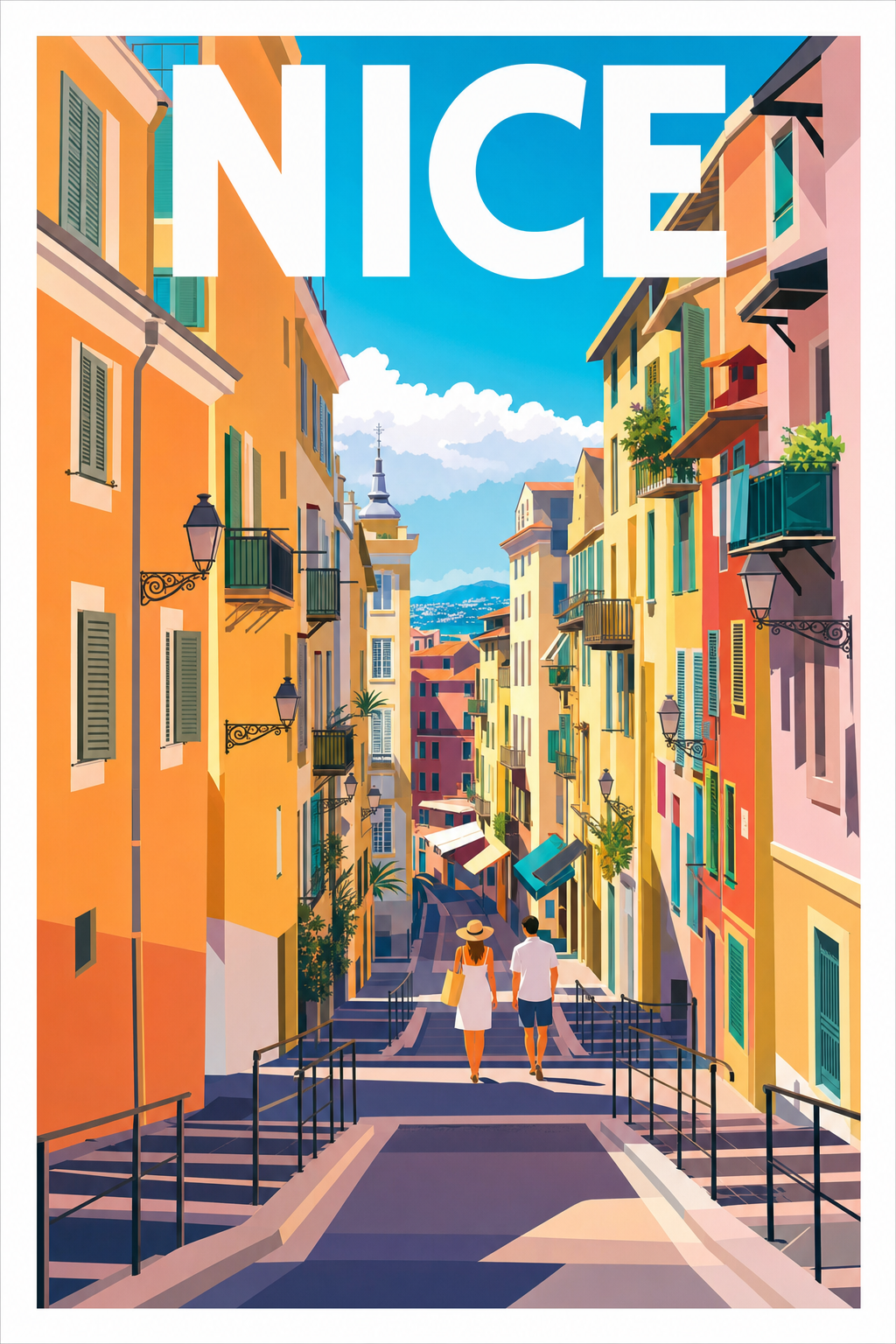 Affiche de Nice, poster ruelles colorées