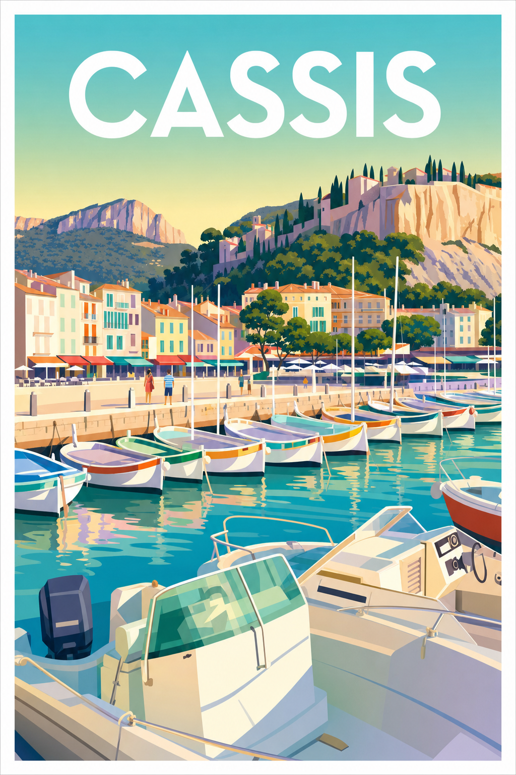 Affiche de Cassis, poster port et falaises