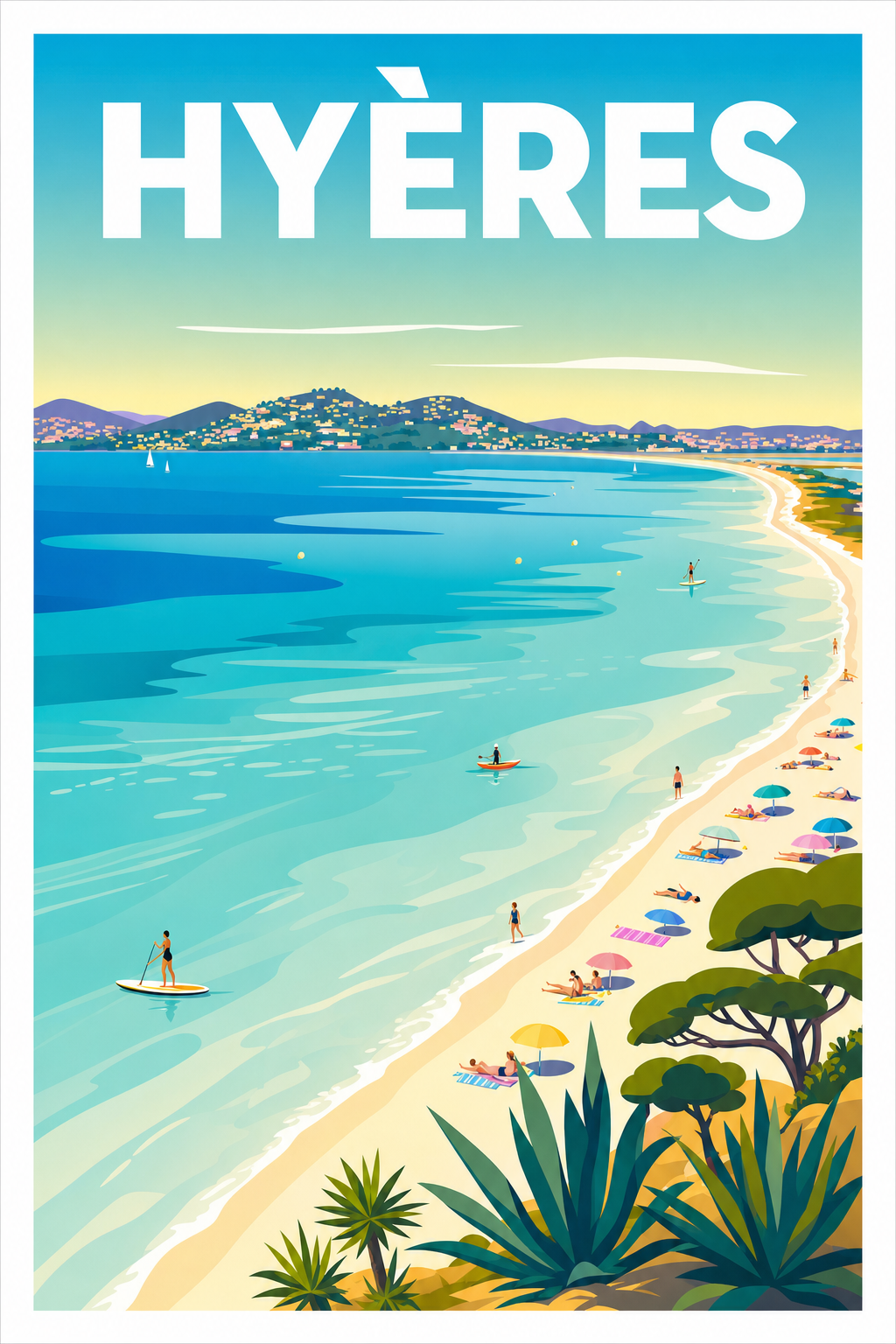 Affiche d'Hyères, poster plage de l'Almanarre