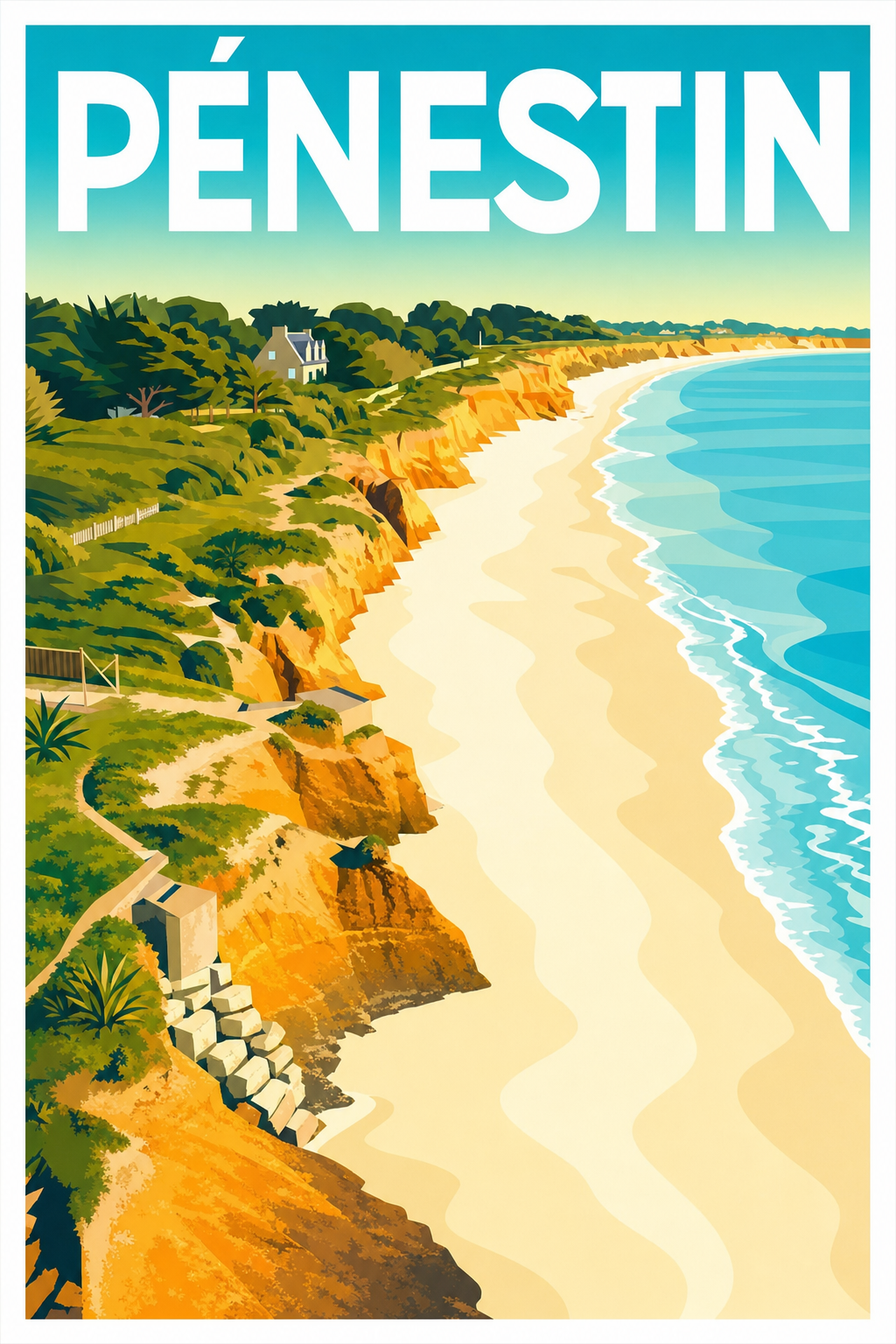 Affiche de Pénestin, poster falaises de la Mine d'Or