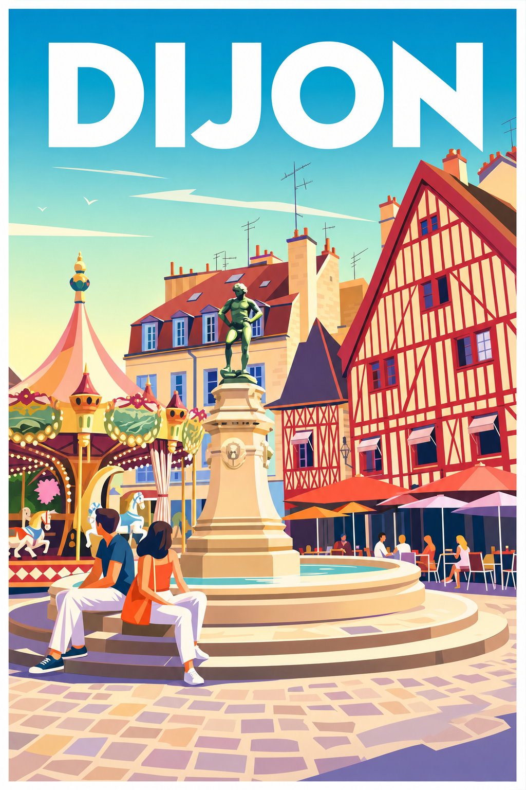 Affiche de Dijon, maisons à pans de bois