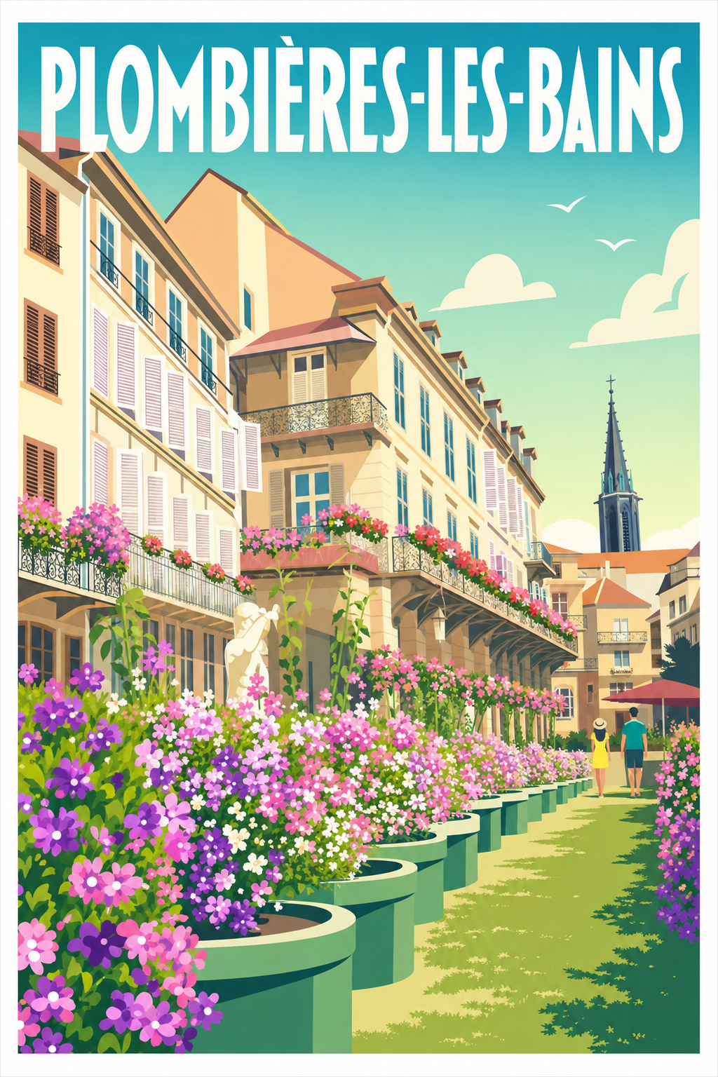 Affiche Plombières-les-Bains, poster ville fleurie