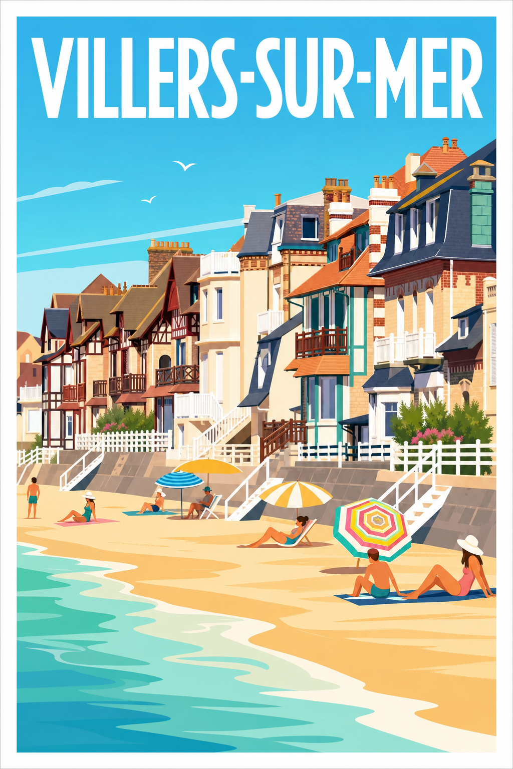 Affiche de Villers-sur-Mer, poster villas normandes