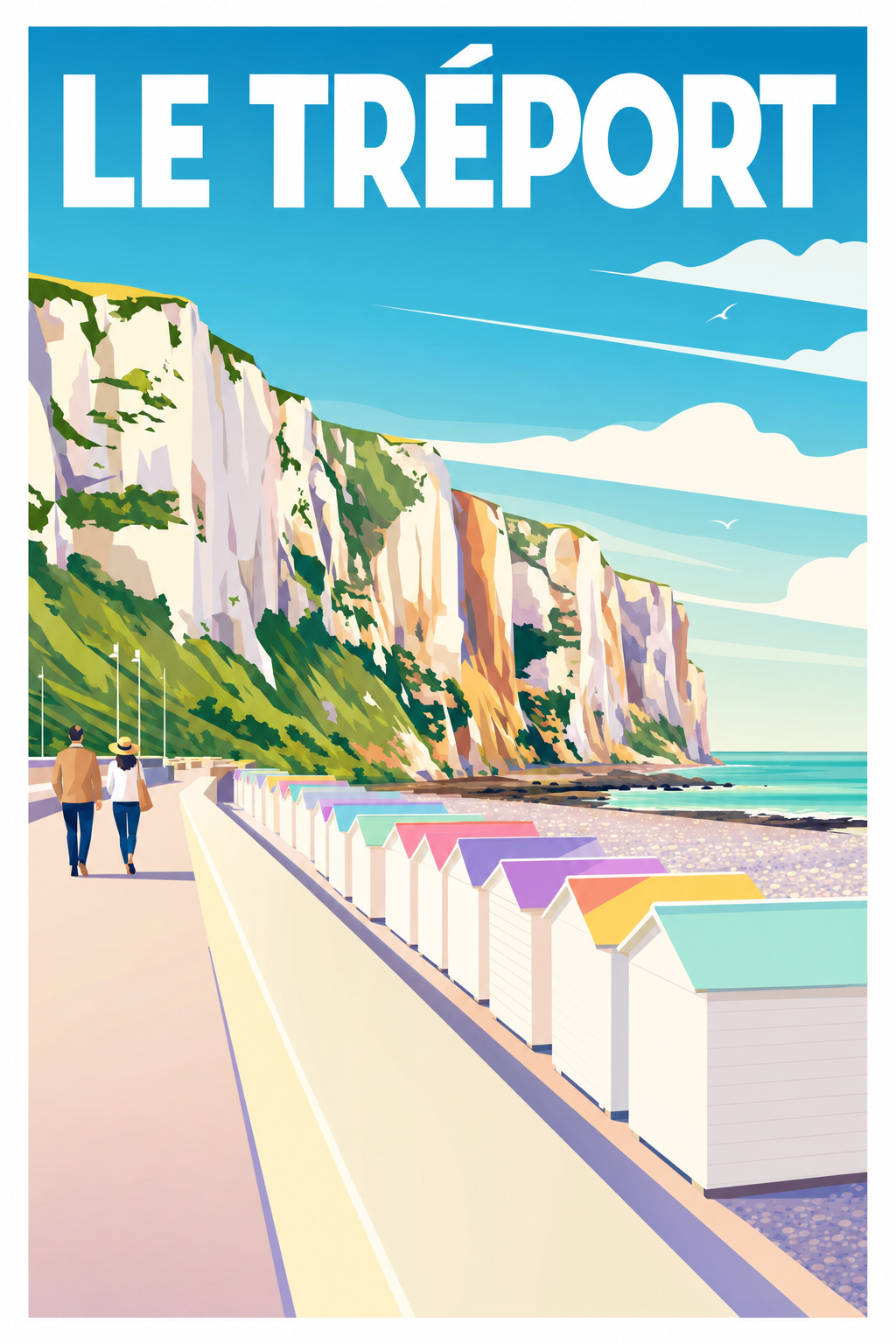 Affiche du Tréport, poster cabines colorées