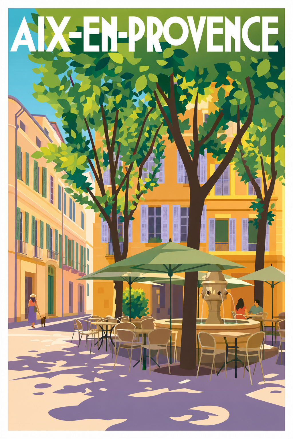 Affiche d'Aix-en-Provence, poster terrasse fleurie