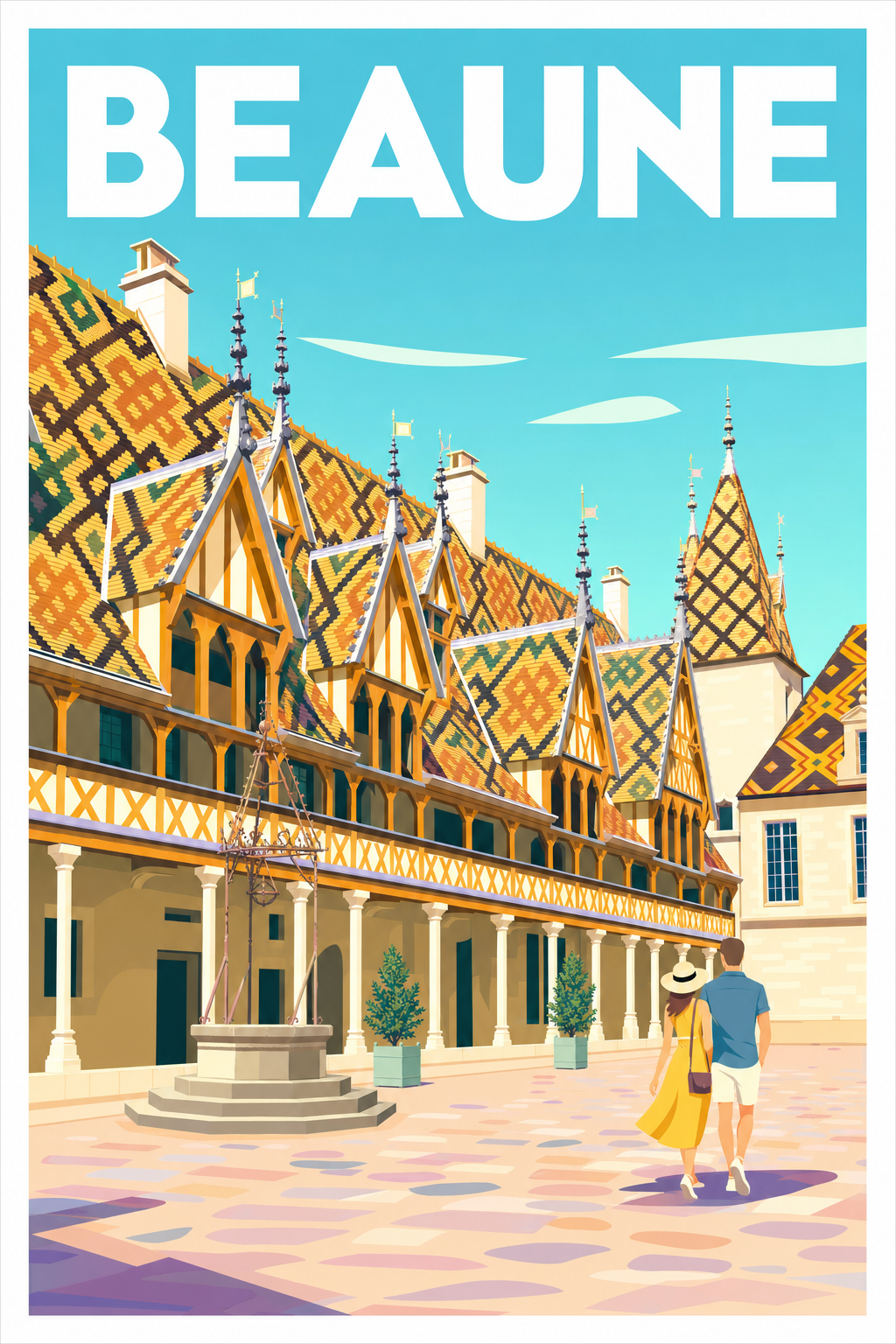 Affiche de Beaune, poster toits vernissés