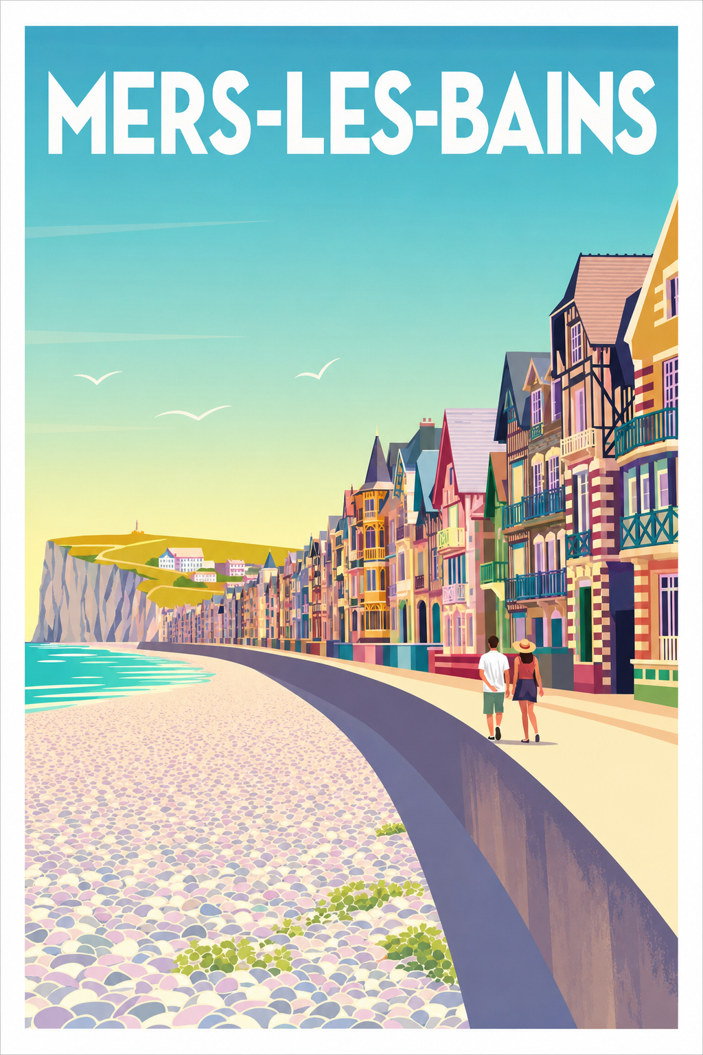 Affiche de Mers-les-Bains, poster villas colorées