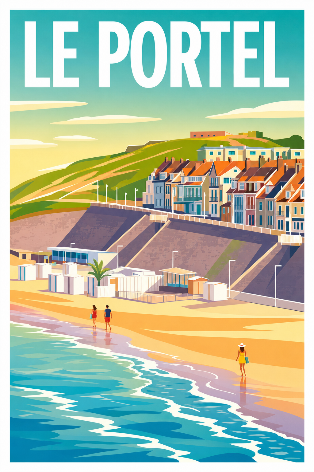 Affiche Le Portel, poster front de mer et cabines