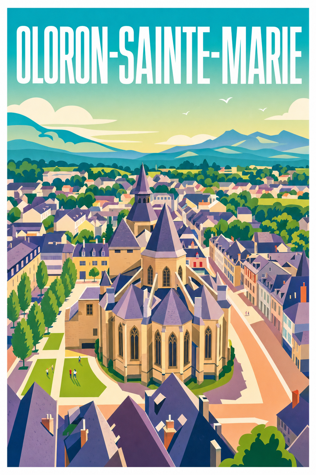 Affiche d'Oloron-Sainte-Marie, poster cathédrale