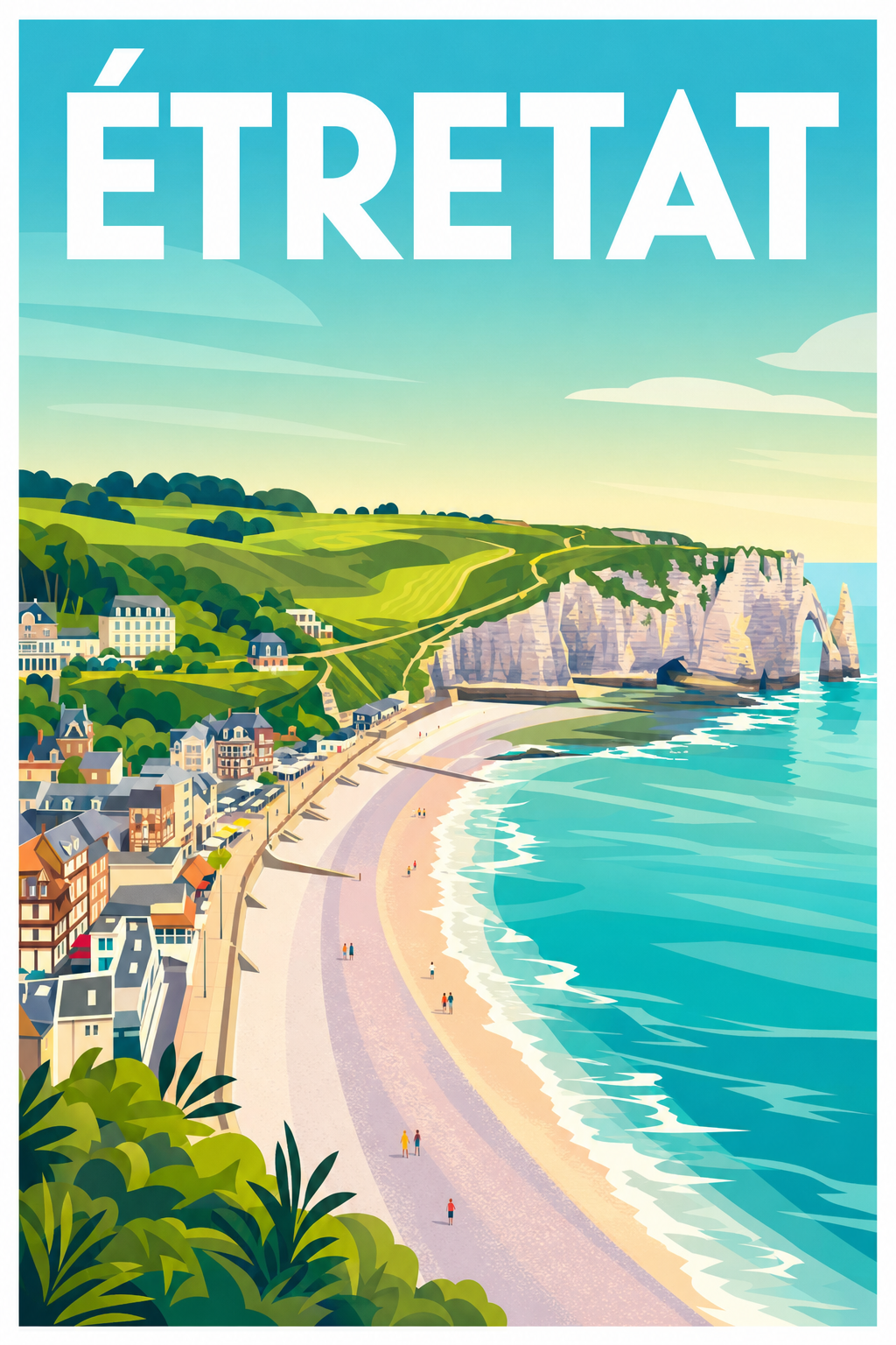 Affiche d'Étretat, poster falaises et plage