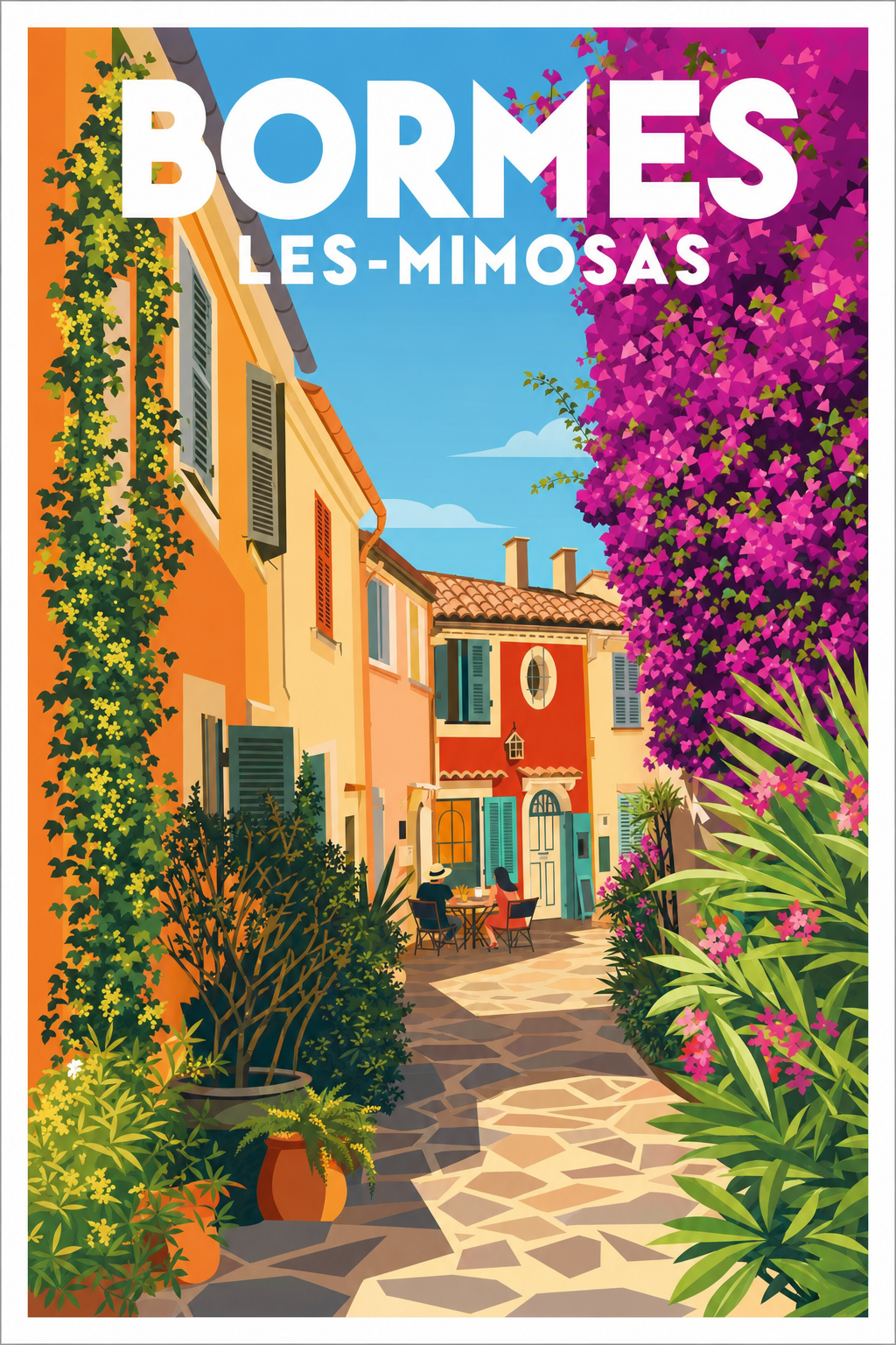 Affiche de Bormes-les-Mimosas, poster village fleuri