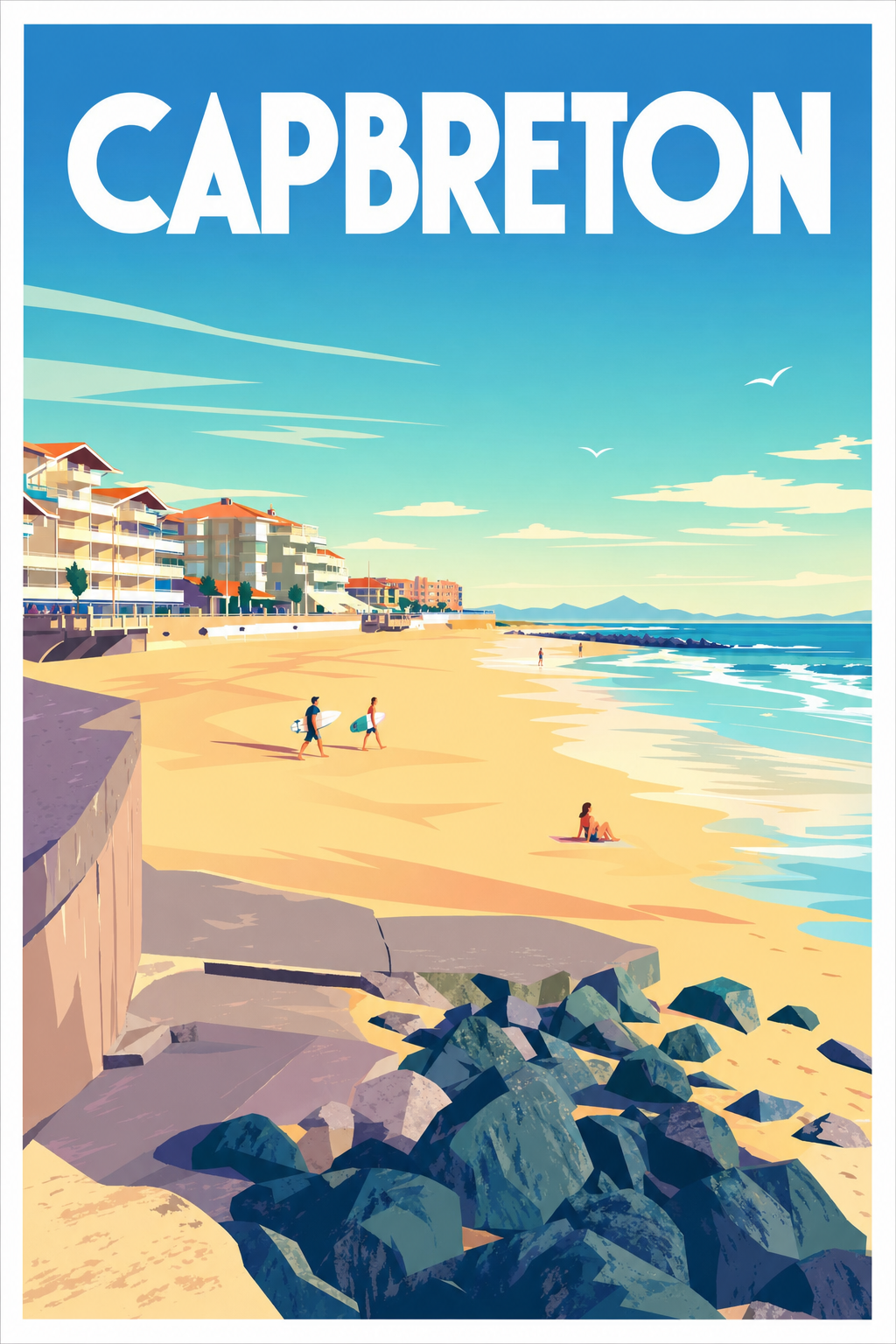 Affiche de Capbreton, poster plage et surfeurs