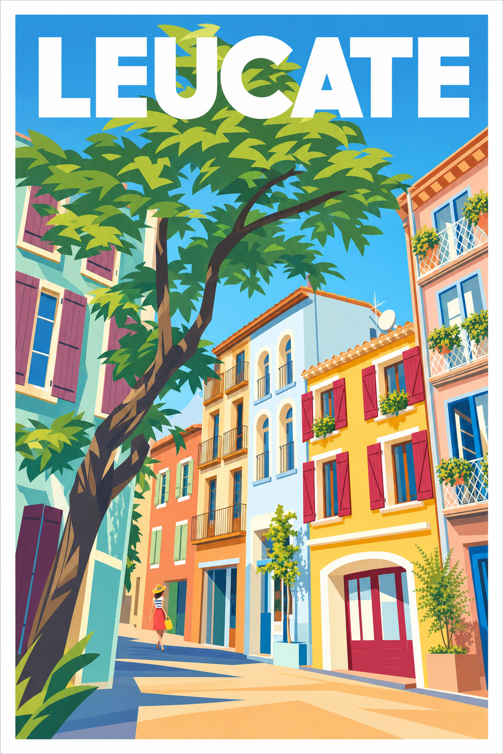 Affiche de Leucate, façades colorées