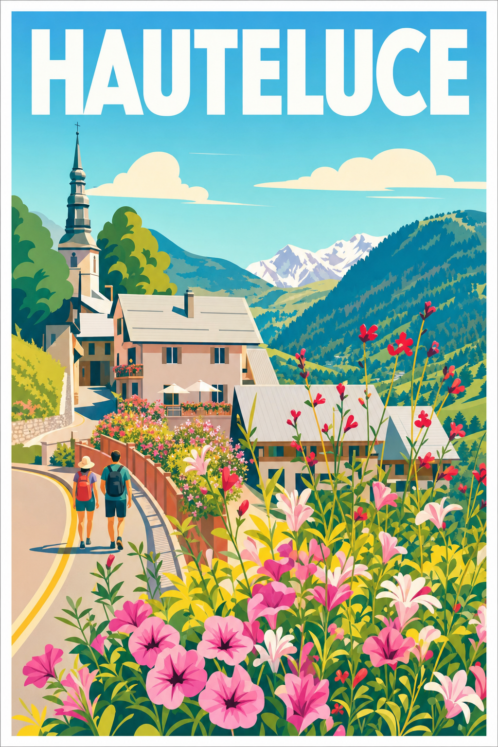 Affiche de Hauteluce, poster village fleuri
