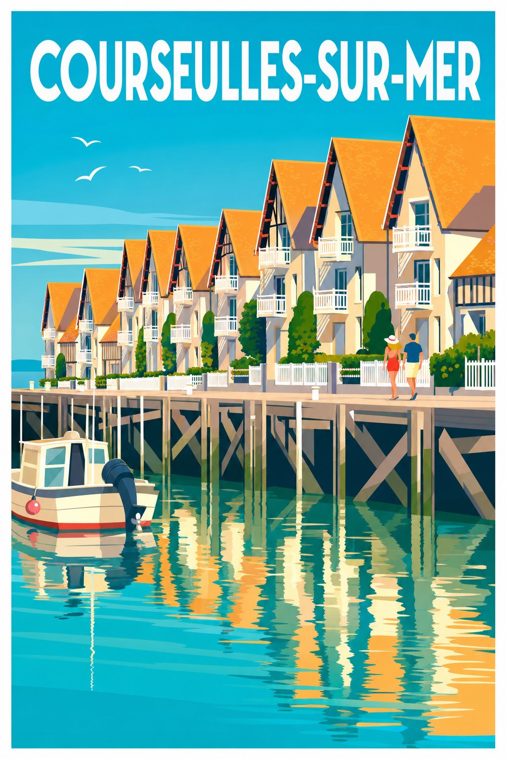 Poster de Courseulles-sur-Mer, maisons normandes