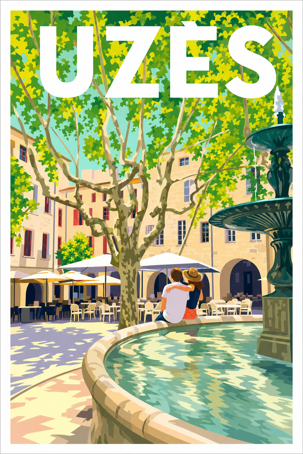 Affiche d'Uzès, poster Place aux Herbes