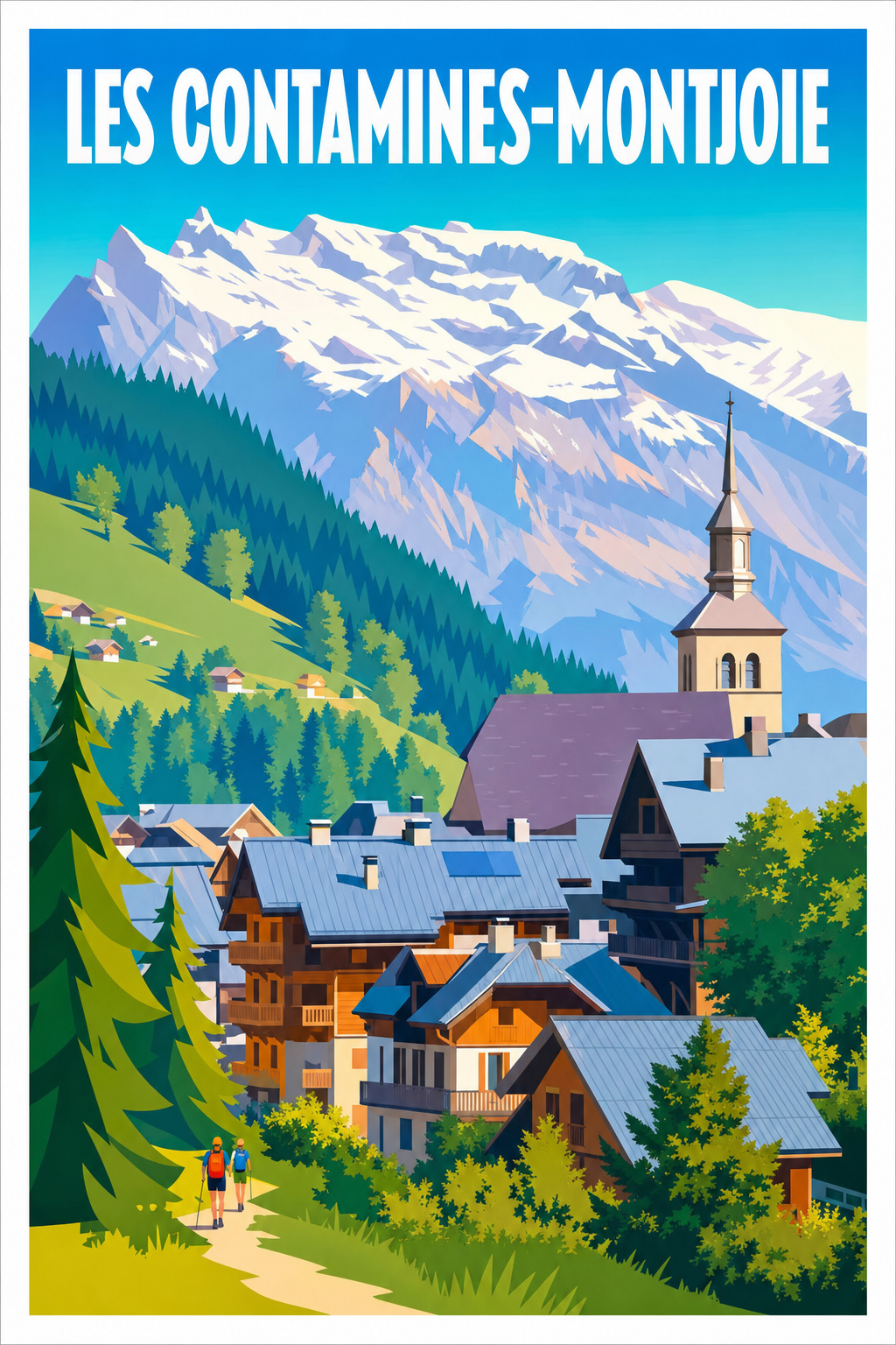 Affiche des Contamines-Montjoie, poster village des Alpes
