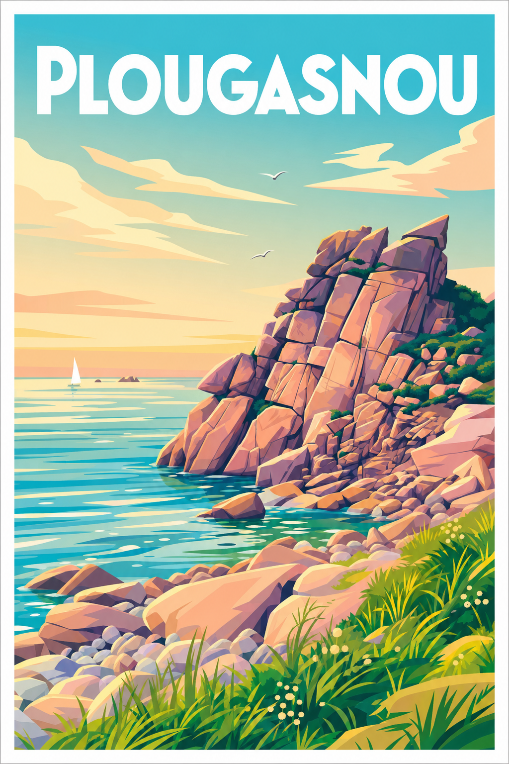 Affiche de Plougasnou, poster rochers du Finistère