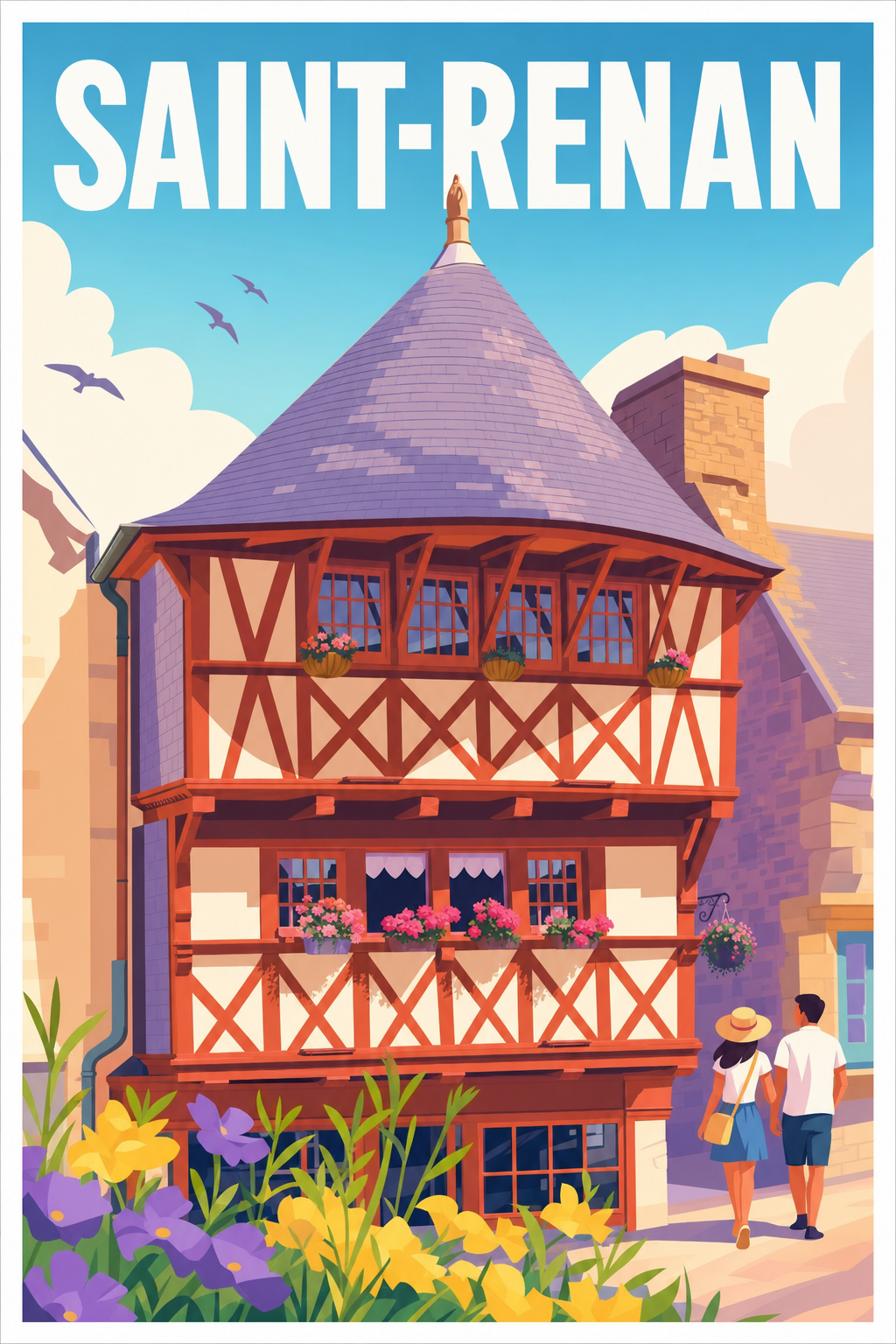 Affiche de Saint-Renan, poster maison à colombages