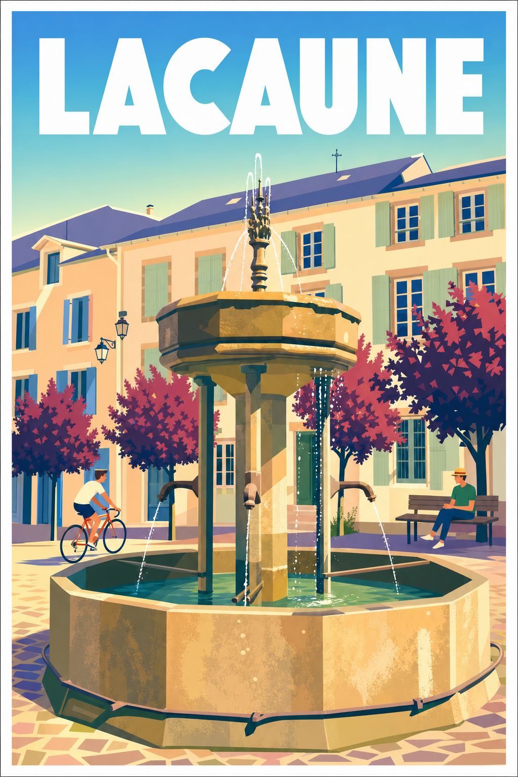 Affiche de Lacaune, poster fontaine centrale