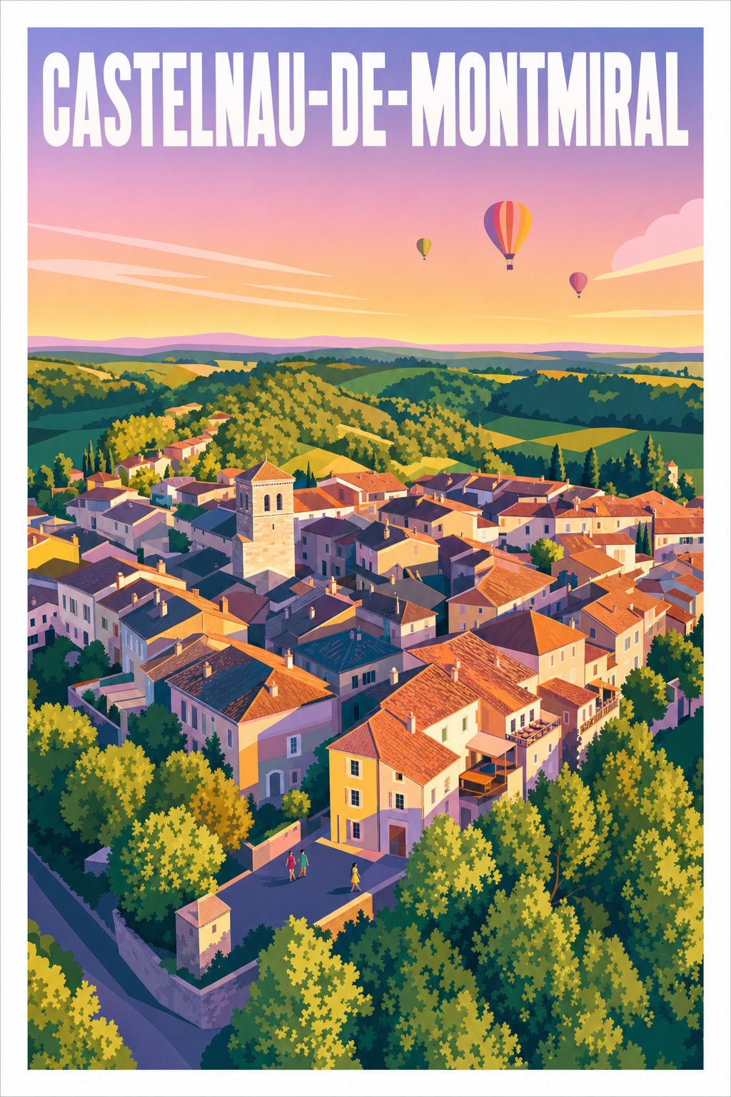 Affiche Castelnau-de-Montmiral, poster montgolfières