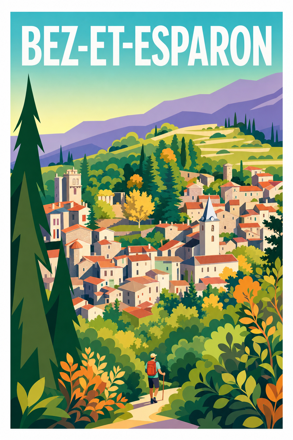 Affiche Bez-et-Esparon, poster village Gard