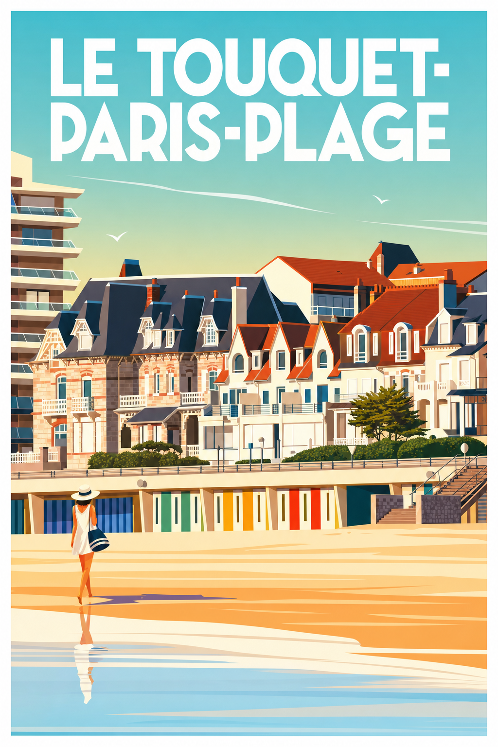 Affiche du Touquet-Paris-Plage, poster cabines de plage