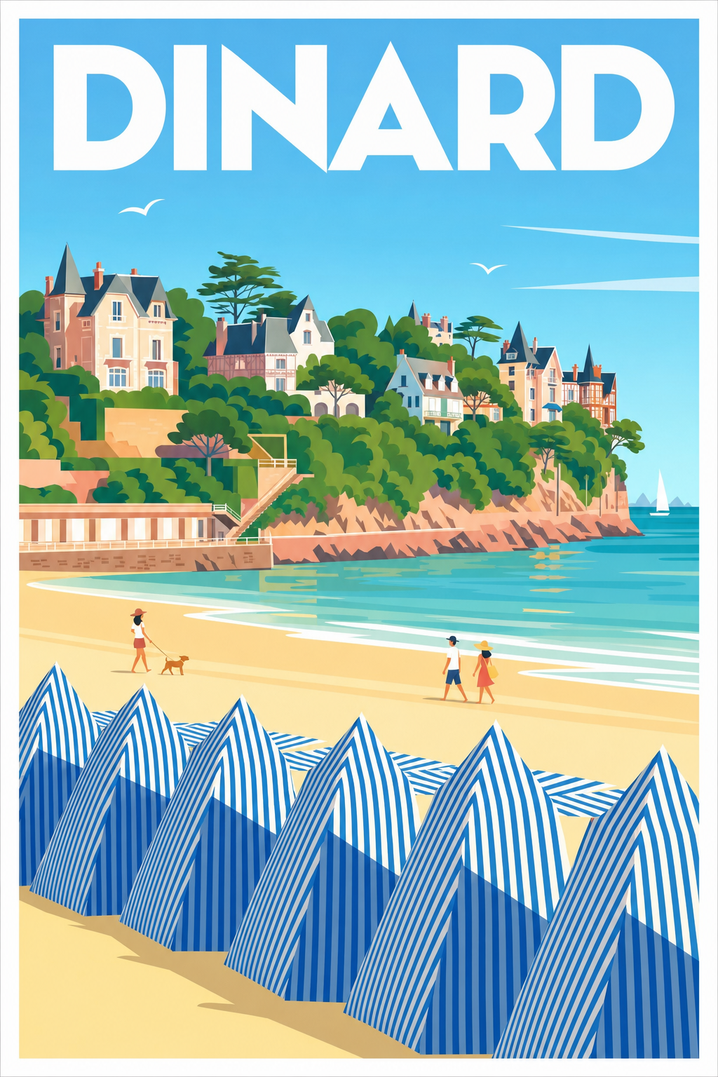 Affiche Dinard, tentes de plage rayées