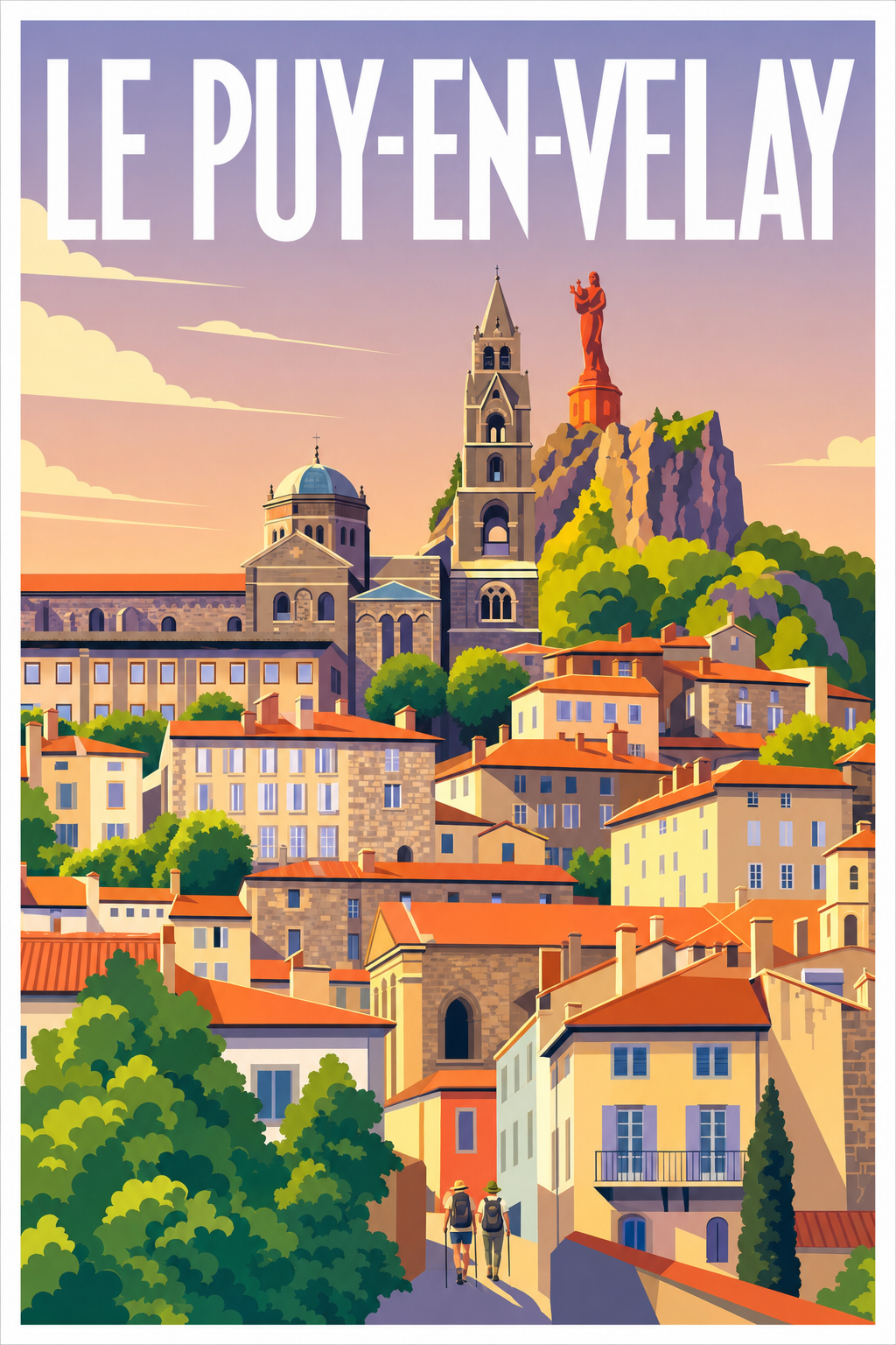 Affiche du Puy-en-Velay, poster avec statue rouge