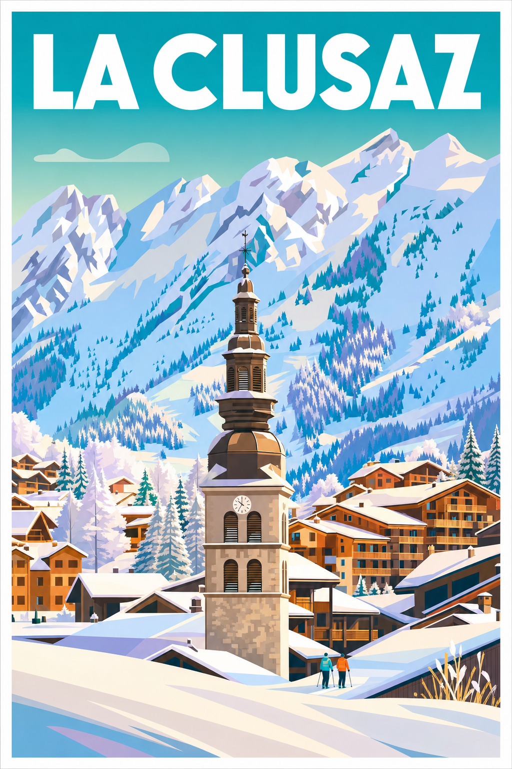 Affiche de La Clusaz, poster village de montagne