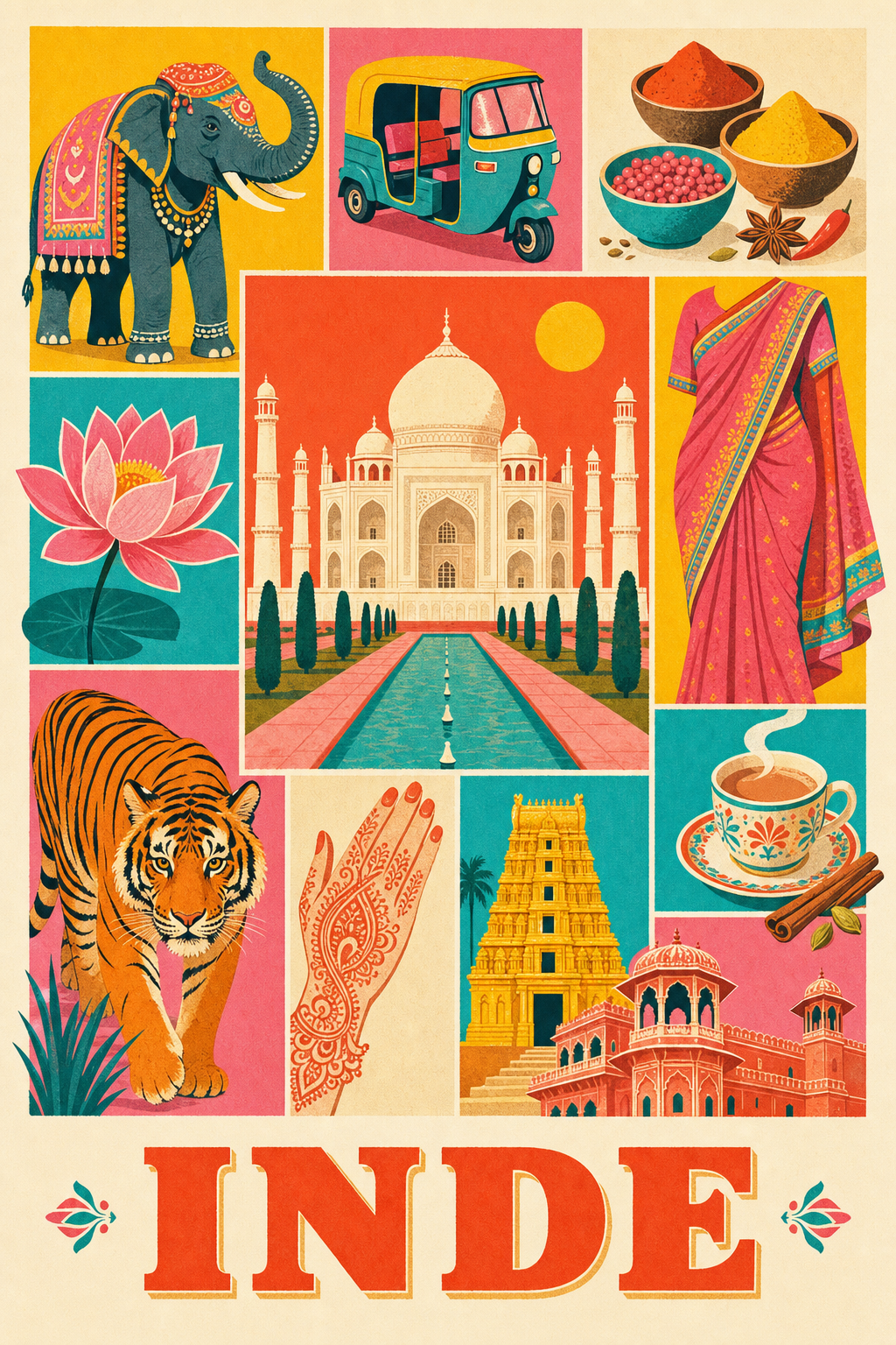 Poster de l'Inde, illustration Taj Mahal
