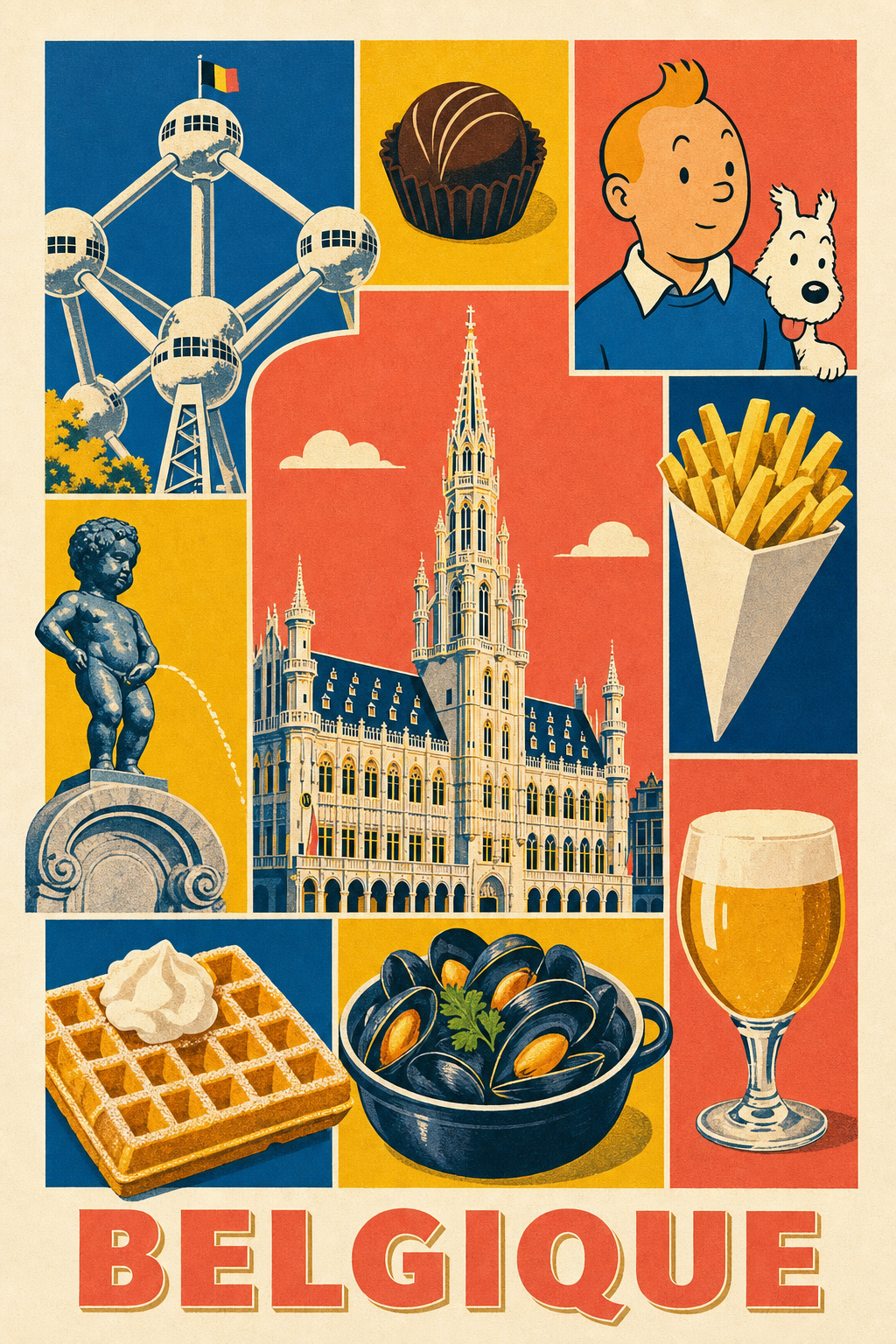 Poster de la Belgique, poster symboles de Bruxelles